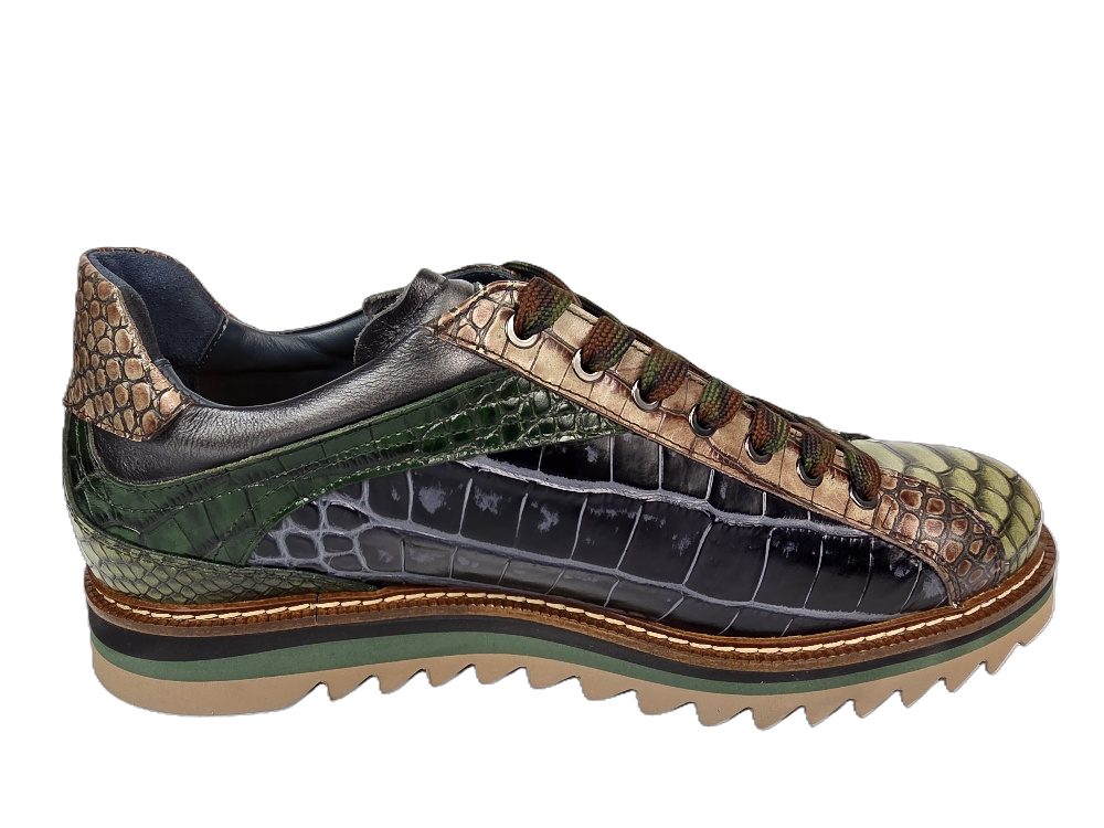 Lorenzi Lorenzi-17084-Fresh Verde Sneaker Handgefertigt in Italien, Designer Sneaker, Kalbsleder