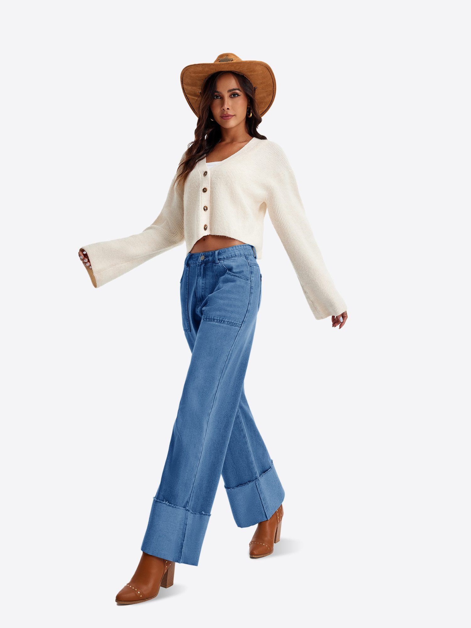 Imily Bela Regular-fit-Jeans Damen Jeans locker geschnittene gerade (Packung, 1-tlg., 1per-Pack) krempelbar – Bild 4 von 5