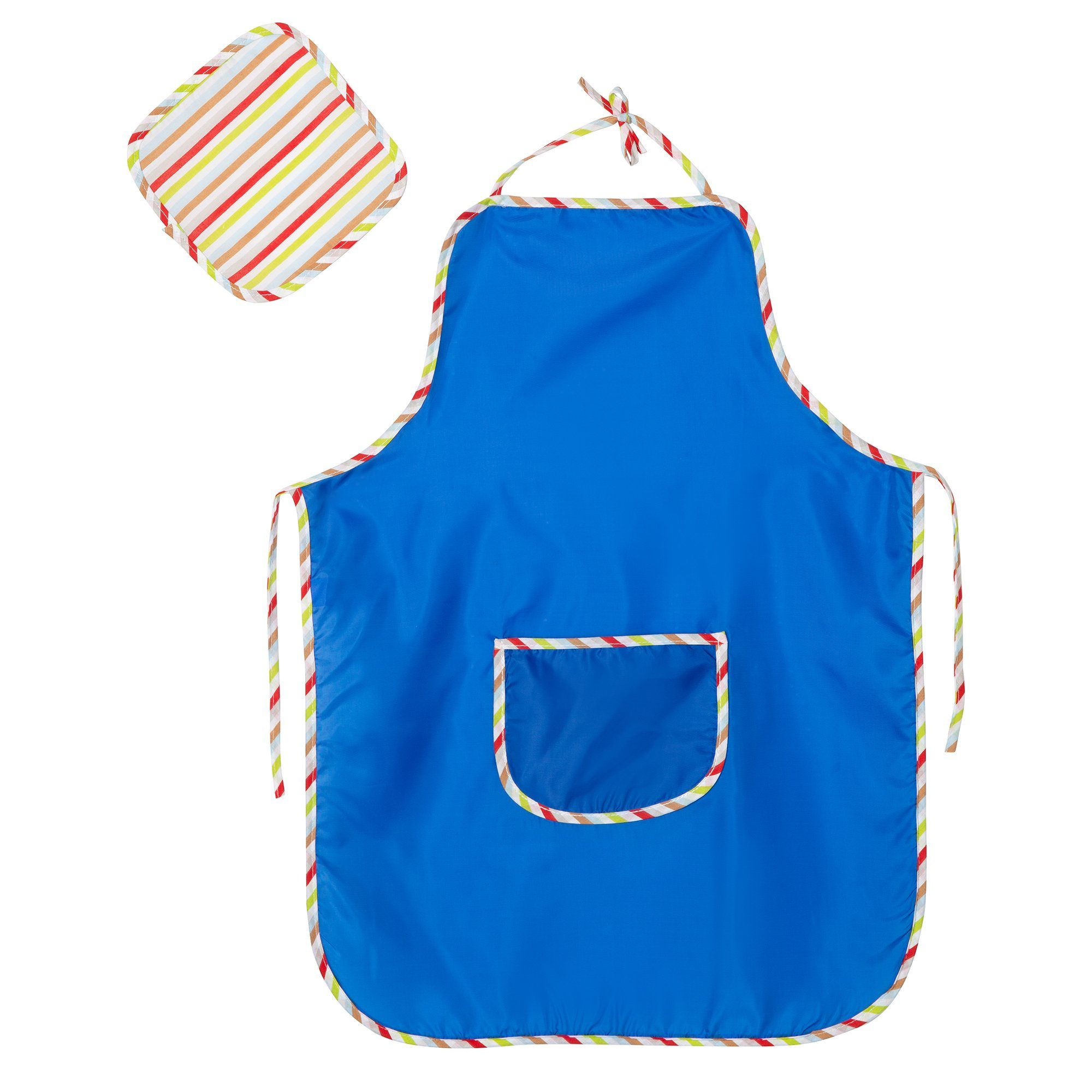 roba® Malschürze Kinderschürze, zum Malen und Basteln, blau mit Lappen und Bauchtasche