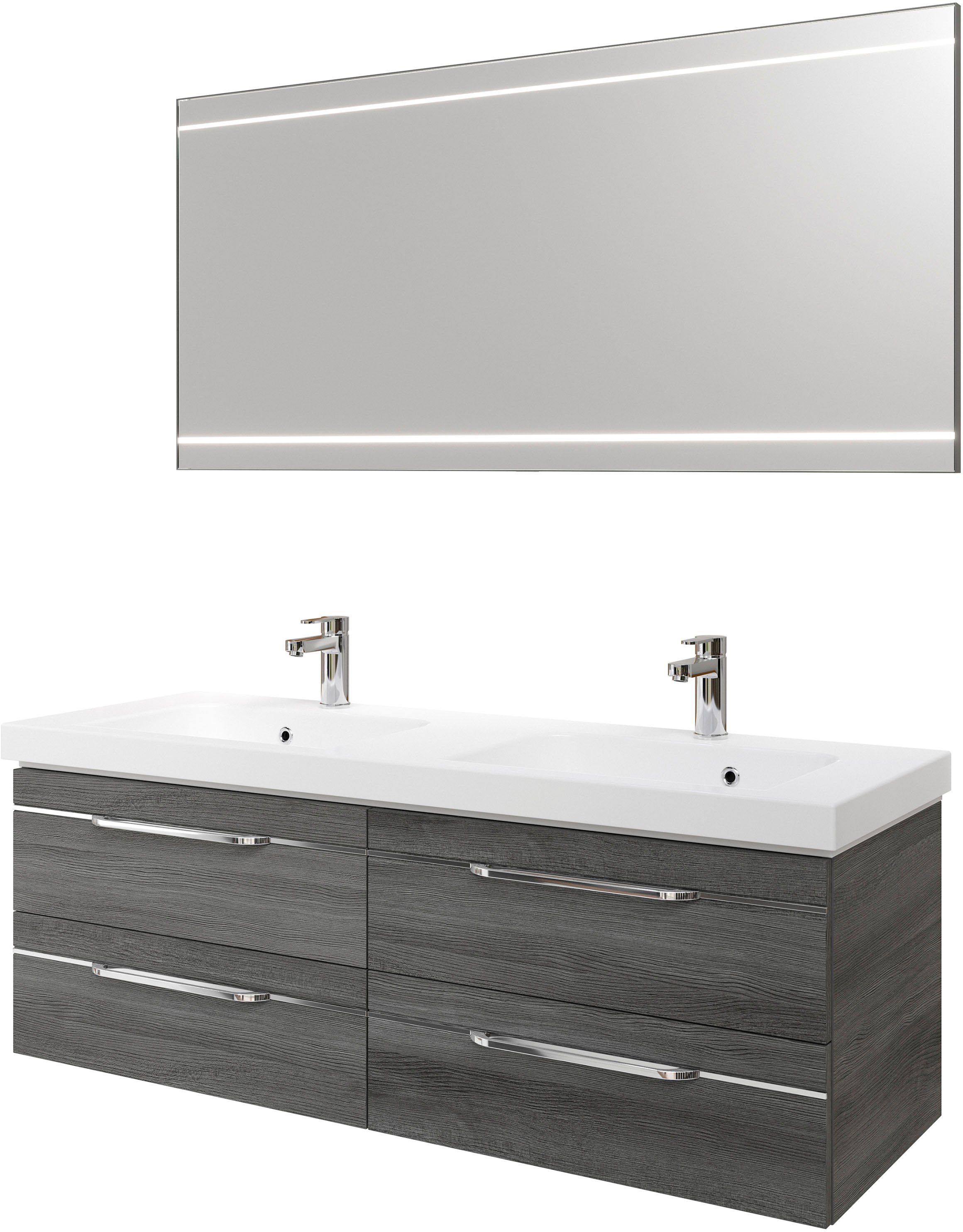 Saphir Badmöbel-Set Balto 2-teilig Mineralmarmor-Doppelwaschtisch mit LED-Spiegel, (2-St), Waschplatz 150 cm breit, 4 Schubladen, inkl. Schubladendämpfer