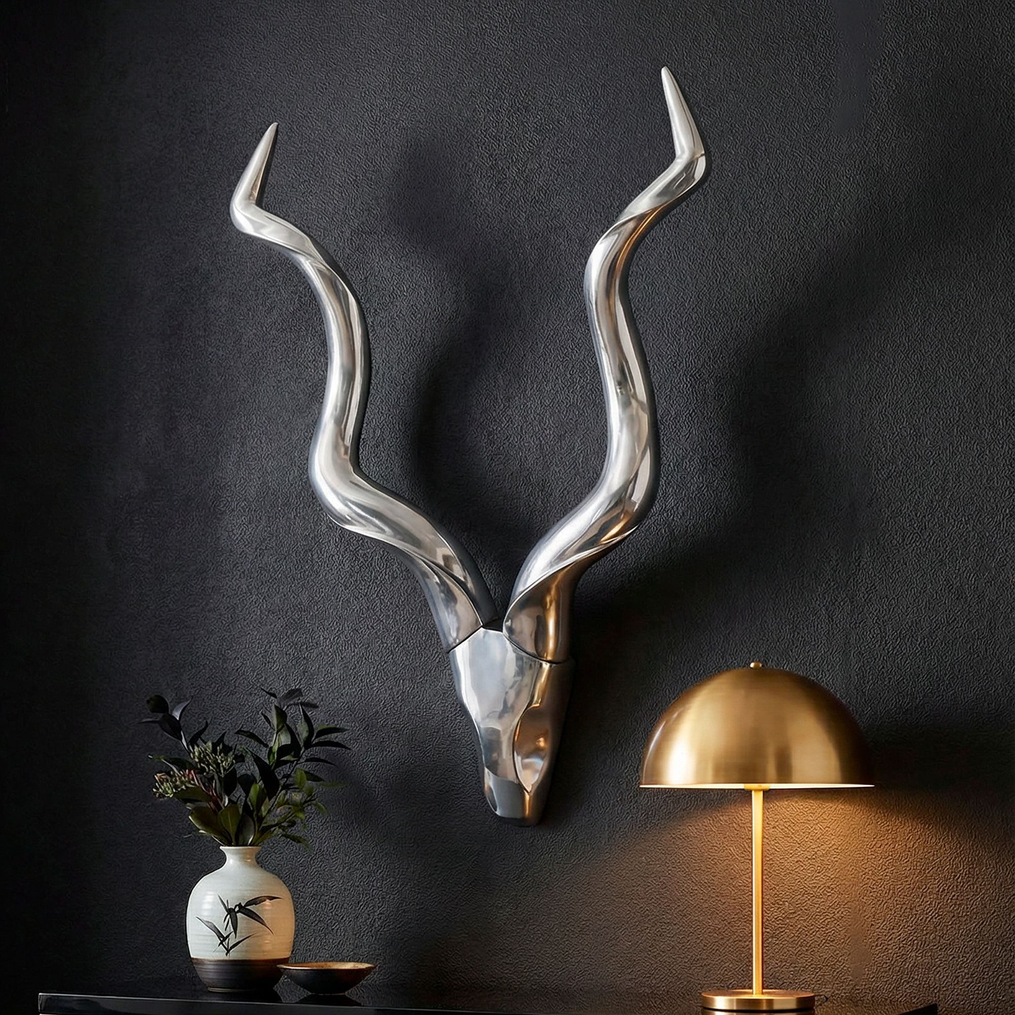 furnicato Wanddekoobjekt Deko Hirsch Geweih Silber 80x110x10 cm (1 St)