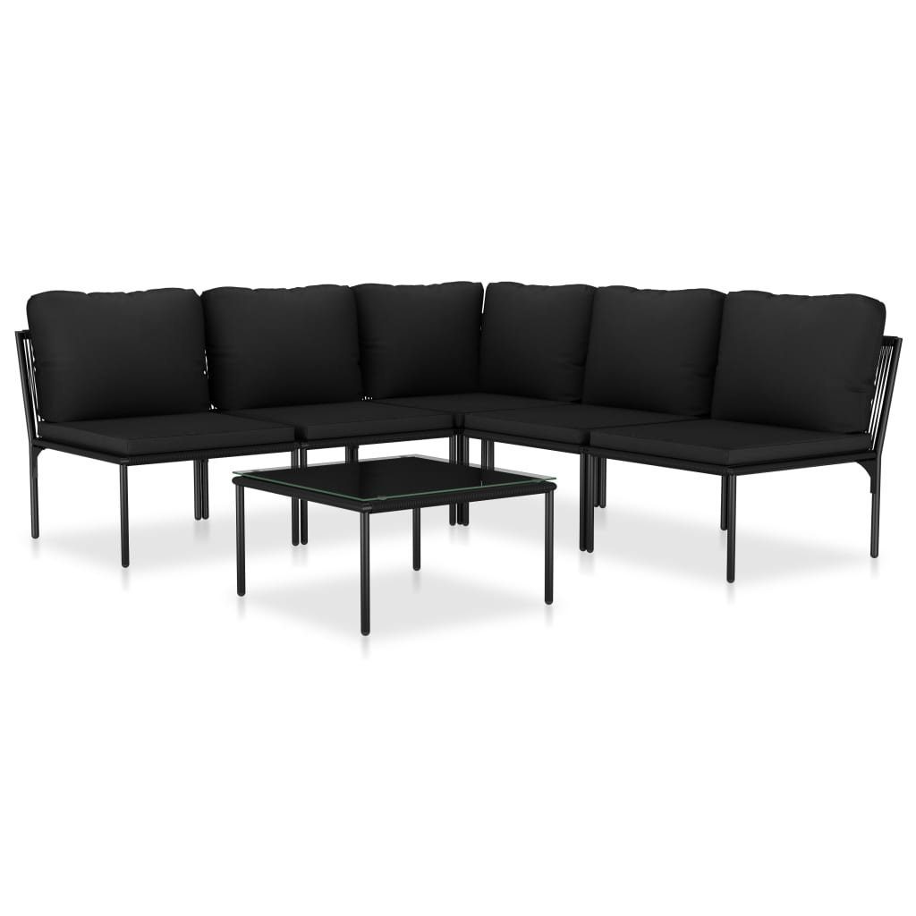 Garten-Essgruppe vidaXL PVC Loungemöbel 6-tlg Schwarz Set mit Lounge Auflagen Garten