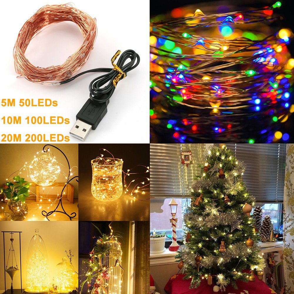 LED 50 Led MUPOO Warmweiß USB Kupferdraht, LED/10M 5M 100LED/20M Lichterkette 200 Lichterkette, mit Party,Garten,Weihnachten,Beleuchtung,Zimmer,lichterketten