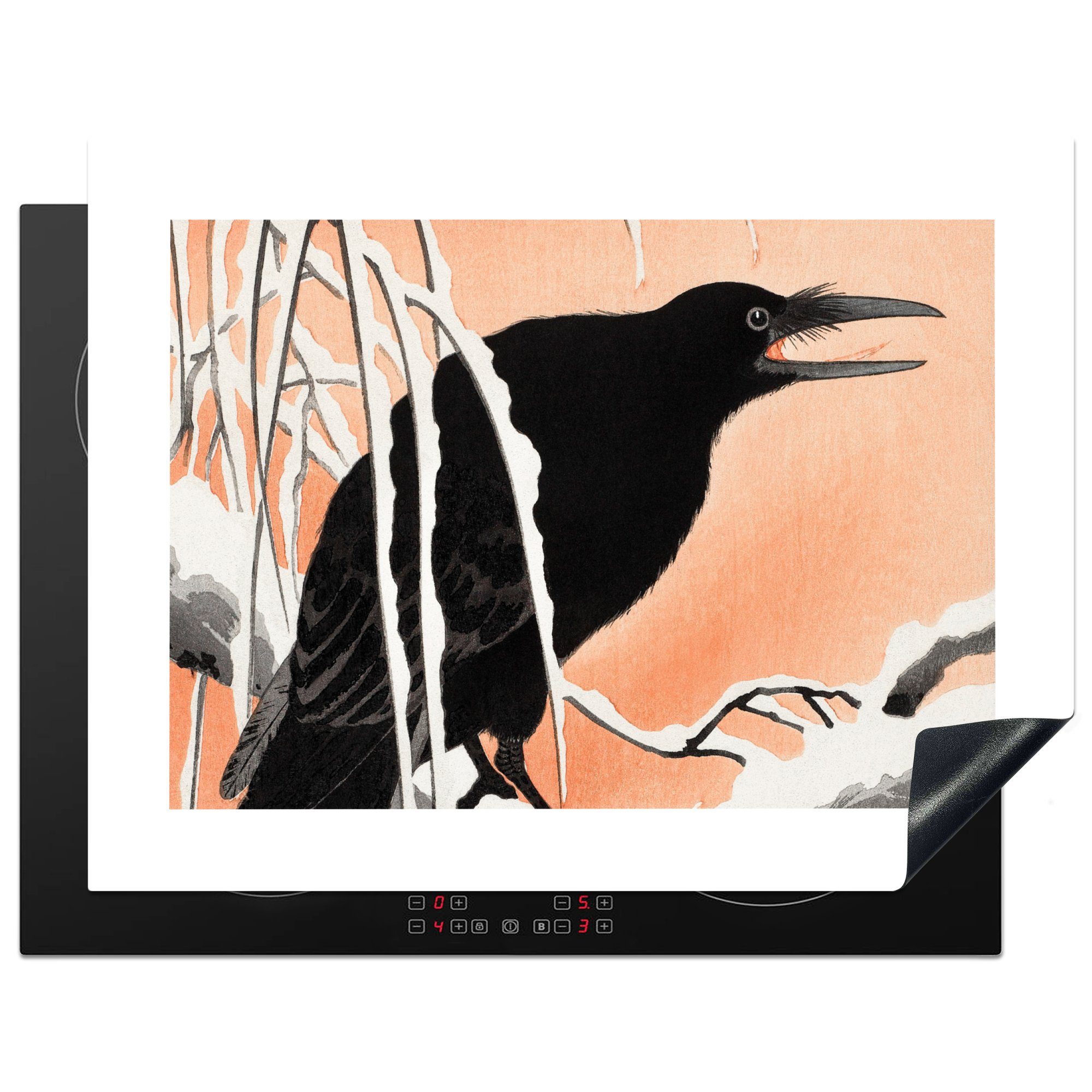 MuchoWow Herdblende-/Abdeckplatte Vogel - Zweig - Japanisches Design, Vinyl, (1 tlg), 77x59 cm, Ceranfeldabdeckung, Arbeitsplatte für küche
