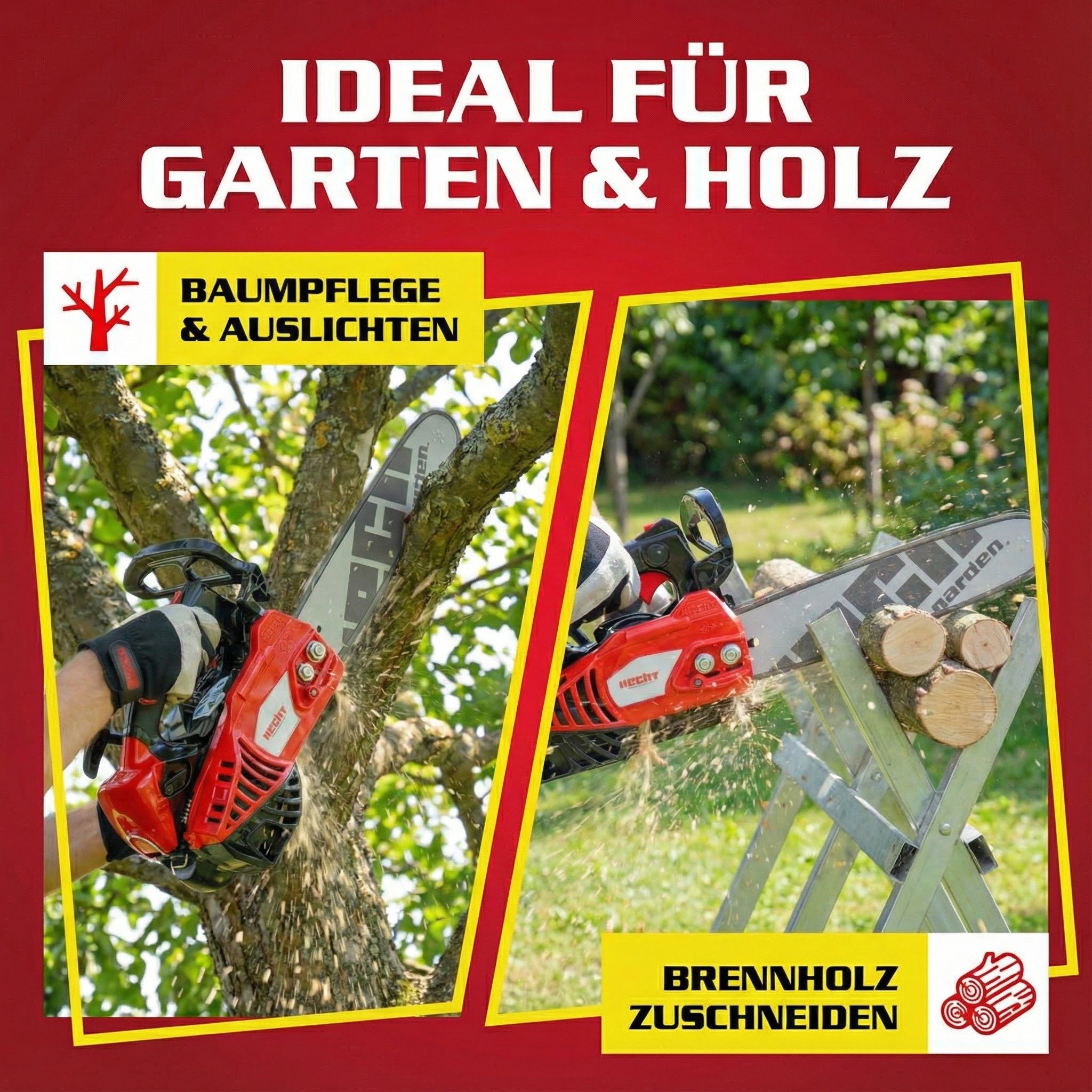 Hecht Benzin-Kettensäge 924 R Motorsäge für Brennholz, 1 PS, Profi, 30,00 cm Schwertlänge, 27 cm Schnittlänge - 3,5 kg