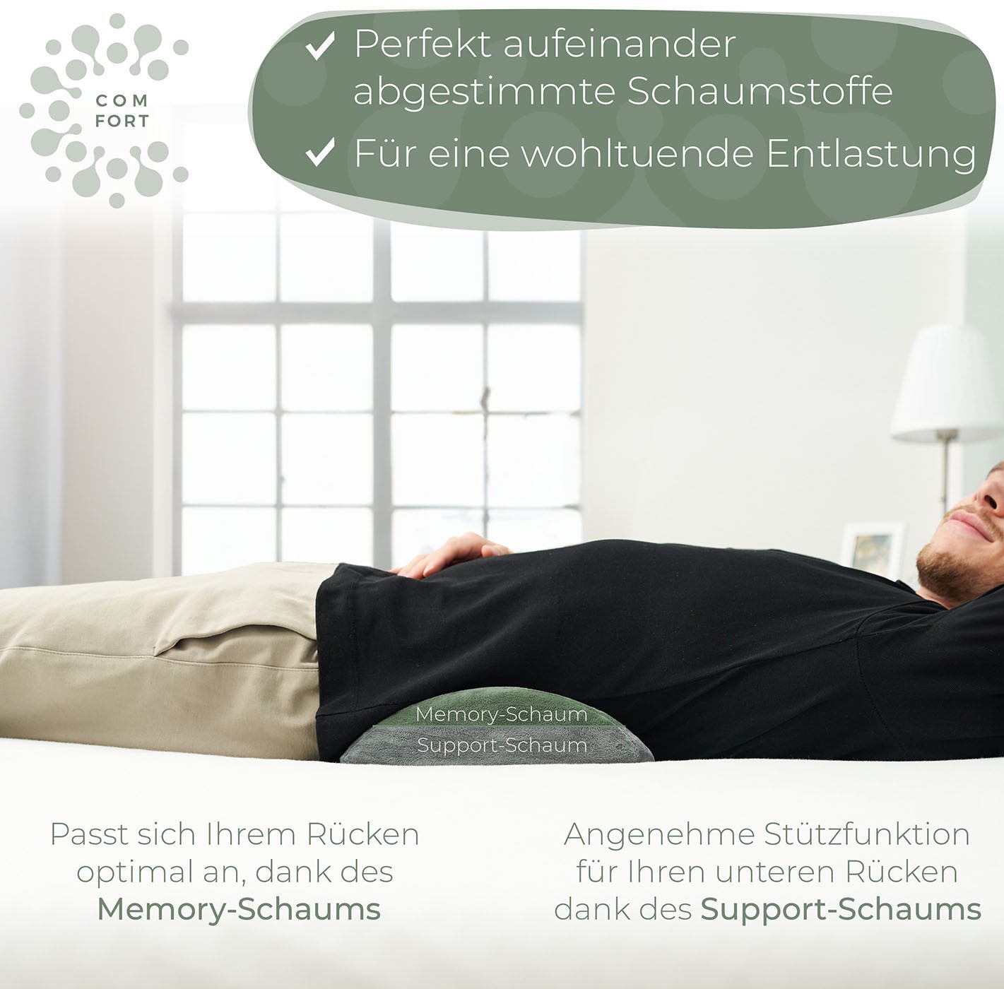 Well B4 Keilkissen Lendenkissen für Bett und Sofa, Lendenwirbelstützkissen, zur Rückenstütze im Liegen, Lordosenkissen für den unteren Rücken, Lendenstützkissen, Lendenwirbelkissen