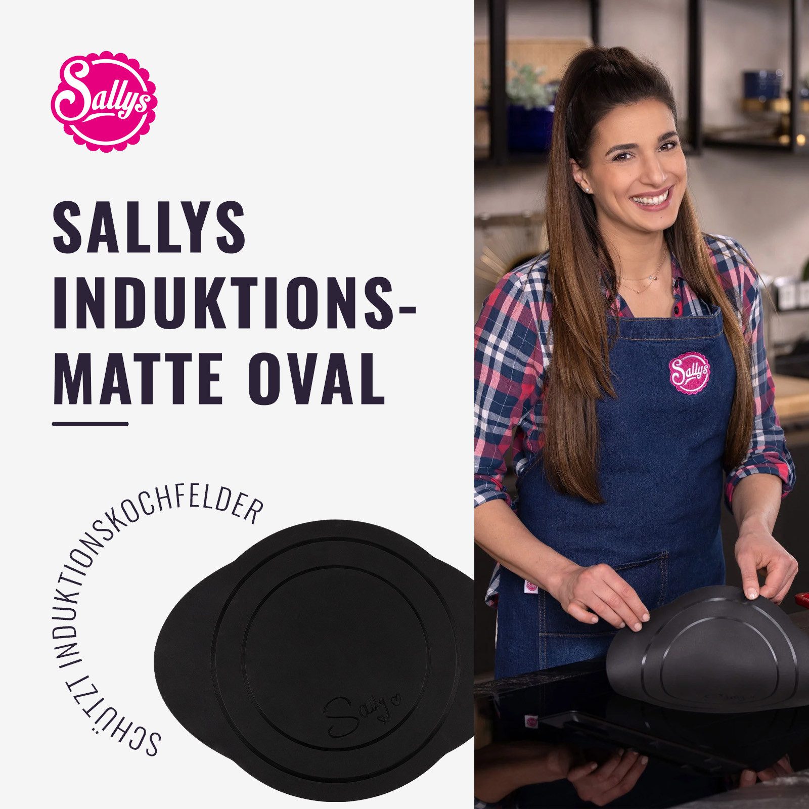 Sallys Herd-Abdeckplatte Induktionsmatte: Kochfeldschutz, Antirutsch, bis 230°C, Silikon, Oval, Platinum-Silikon