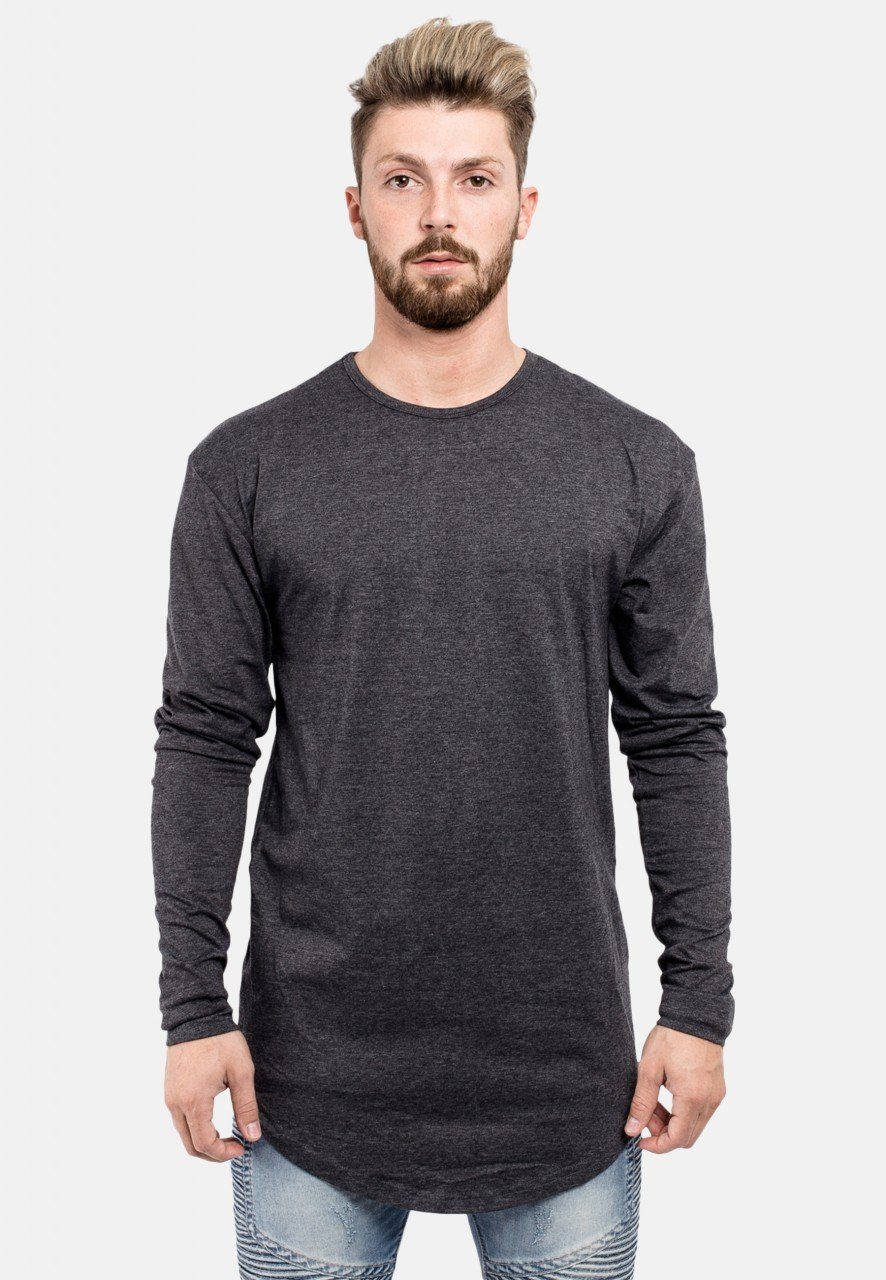 Blackskies T-Shirt »Side Zip Langarm Longshirt T-Shirt Charcoal Medium«