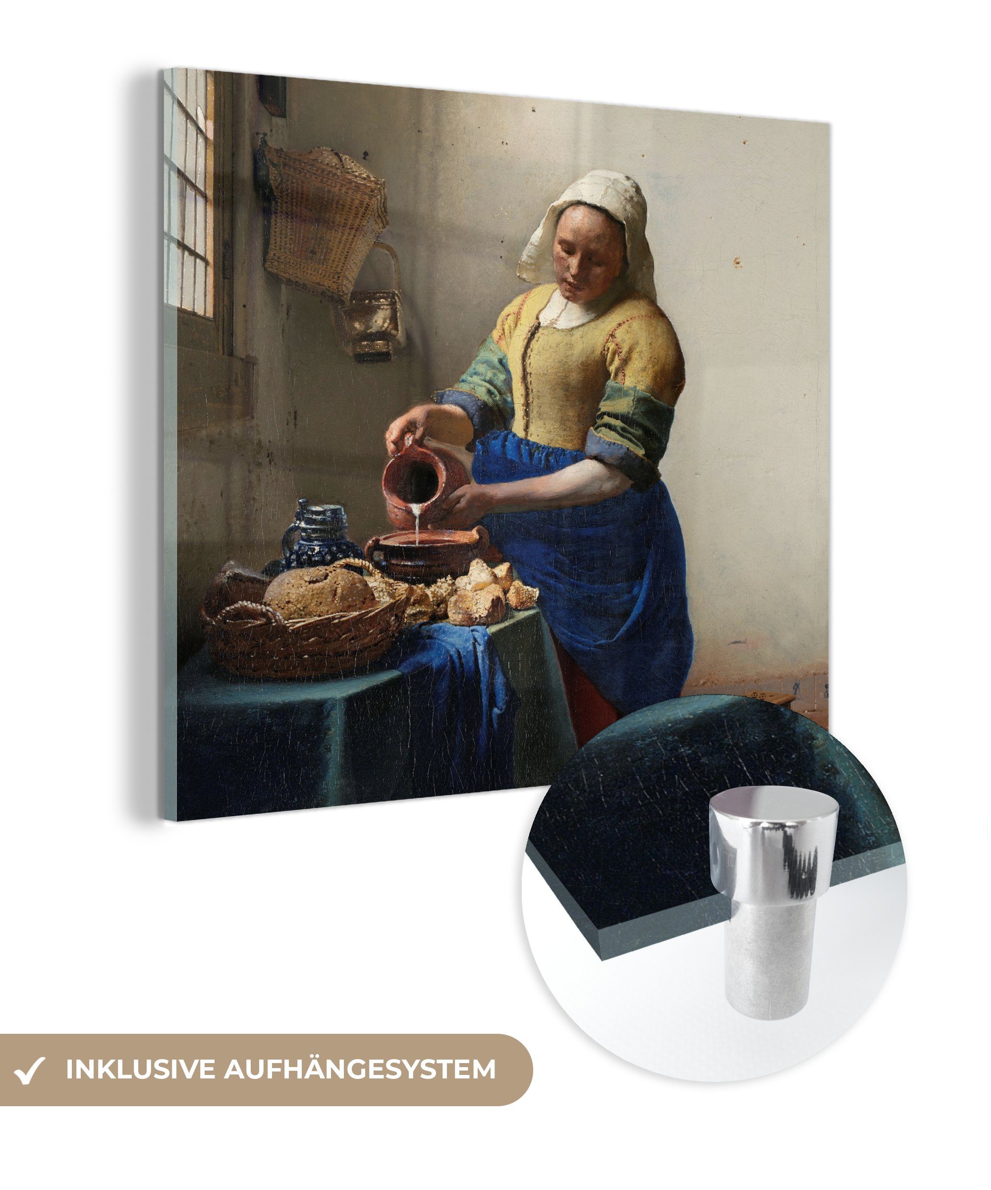 MuchoWow Acrylglasbild Das Milchmädchen - Gemälde von Johannes Vermeer, (1 St), Glasbilder - Bilder auf Glas Wandbild - Foto auf Glas - Wanddekoration bunt