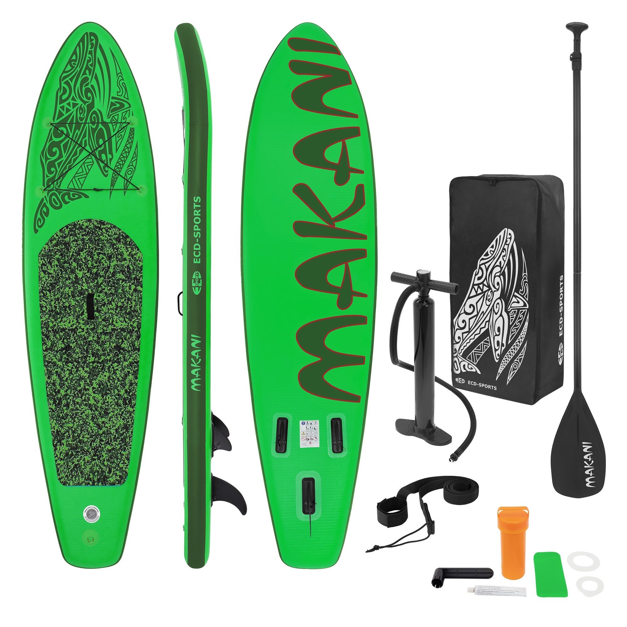 ECD Germany SUP-Board Stand Up Paddle Board aus PVC Paddelboard Paddling Board, Stand-Up Paddle-Board, SUP Board 320x80x15 cm 120 kg Traglast rutschfest grün inkl Zubehör