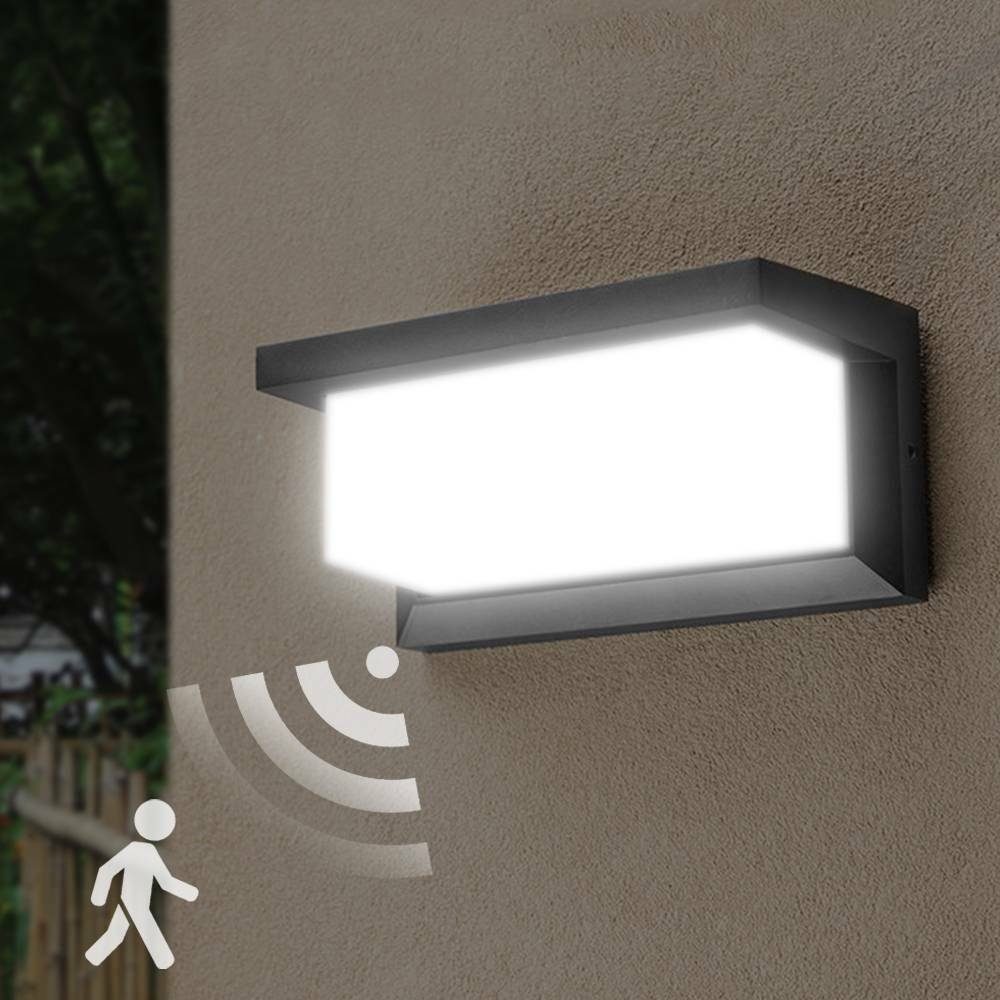 iscooter Außen-Wandleuchte 18W LED Aussenleuchten mit Bewegungsmelder LED Wandleuchte  Außen Innen, Wasserdicht IP65 Wandlampe, 26X12.5X12.5cm, Anthrazit Sensor  Außenlampe