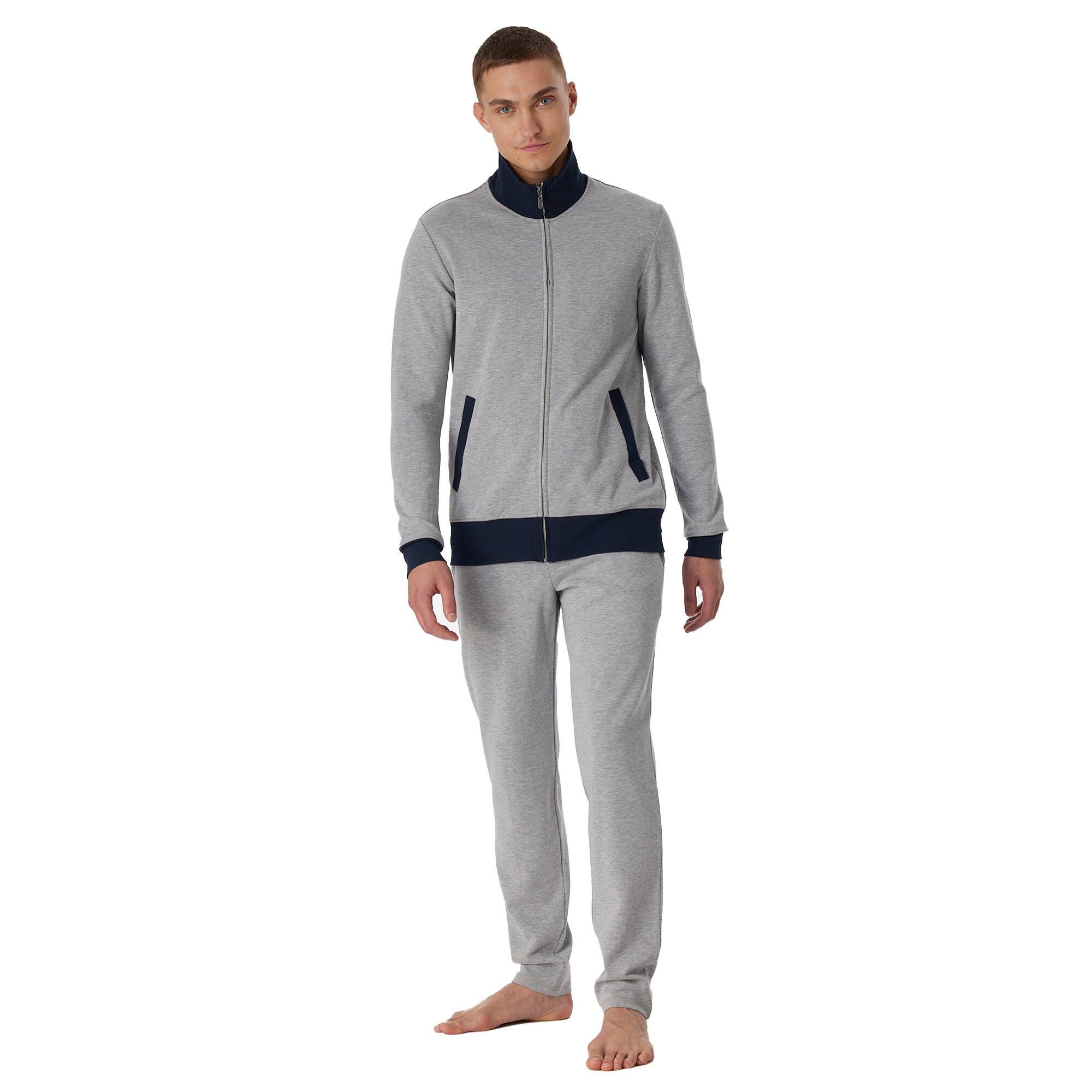 Schiesser Pyjama Herren Hausanzug "Warming Nightwear", Grau lang - Set