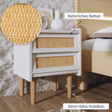 Celya Nachtschrank Nchtkommode mit 2 Schubladen Natürlich Rattan, 55H x 43.5B x 35T cm