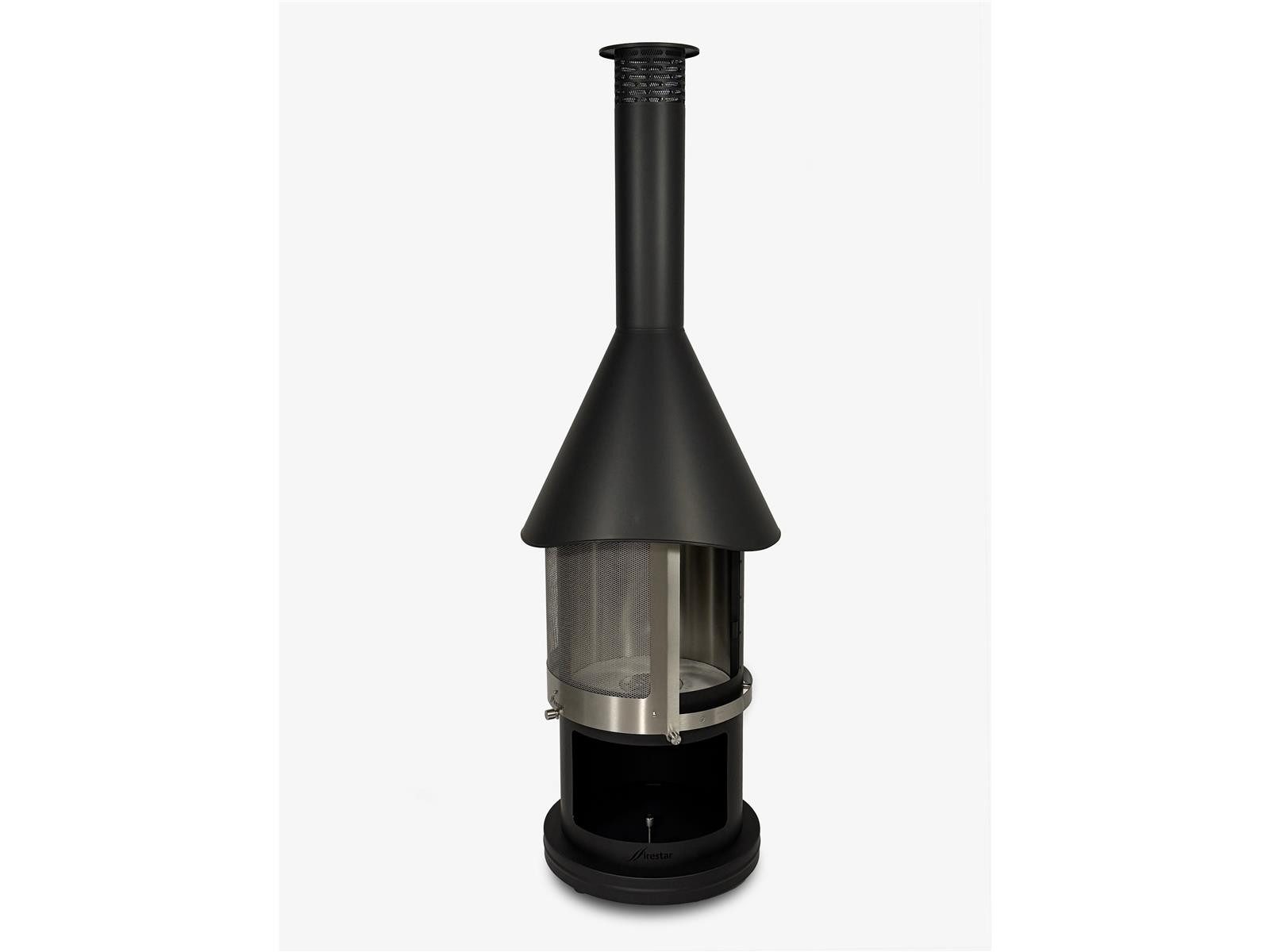 Firestar Gartenkamine Grillkamin Gartenkamin DN 550 Swing 3. Gen. Edelstahl schwarz Grillkamin Kamin, inklusive Grillrost und Fettschutzpfanne