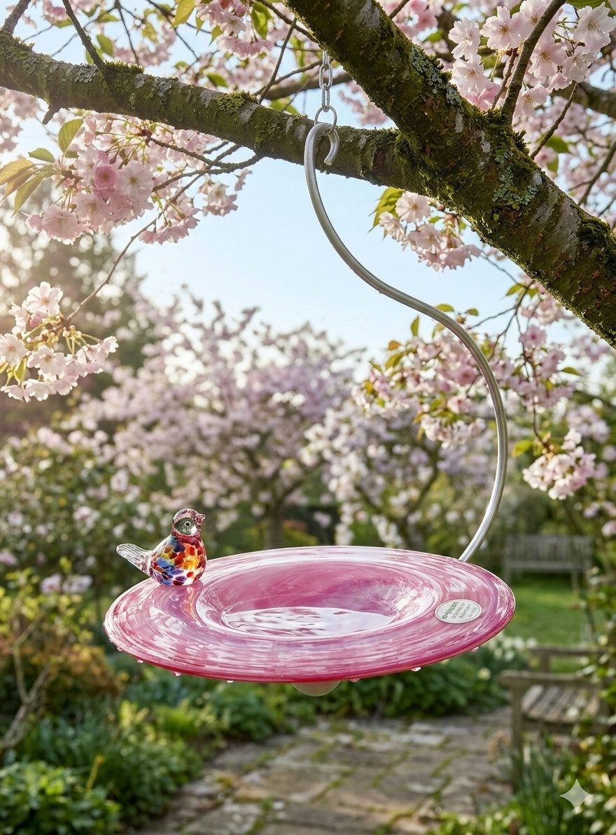 MP Glaszauber Vogeltränke Glasvogeltränke zum Hängen, Vogeltränke, hängend, aus Glas, handgearbeitet, modern