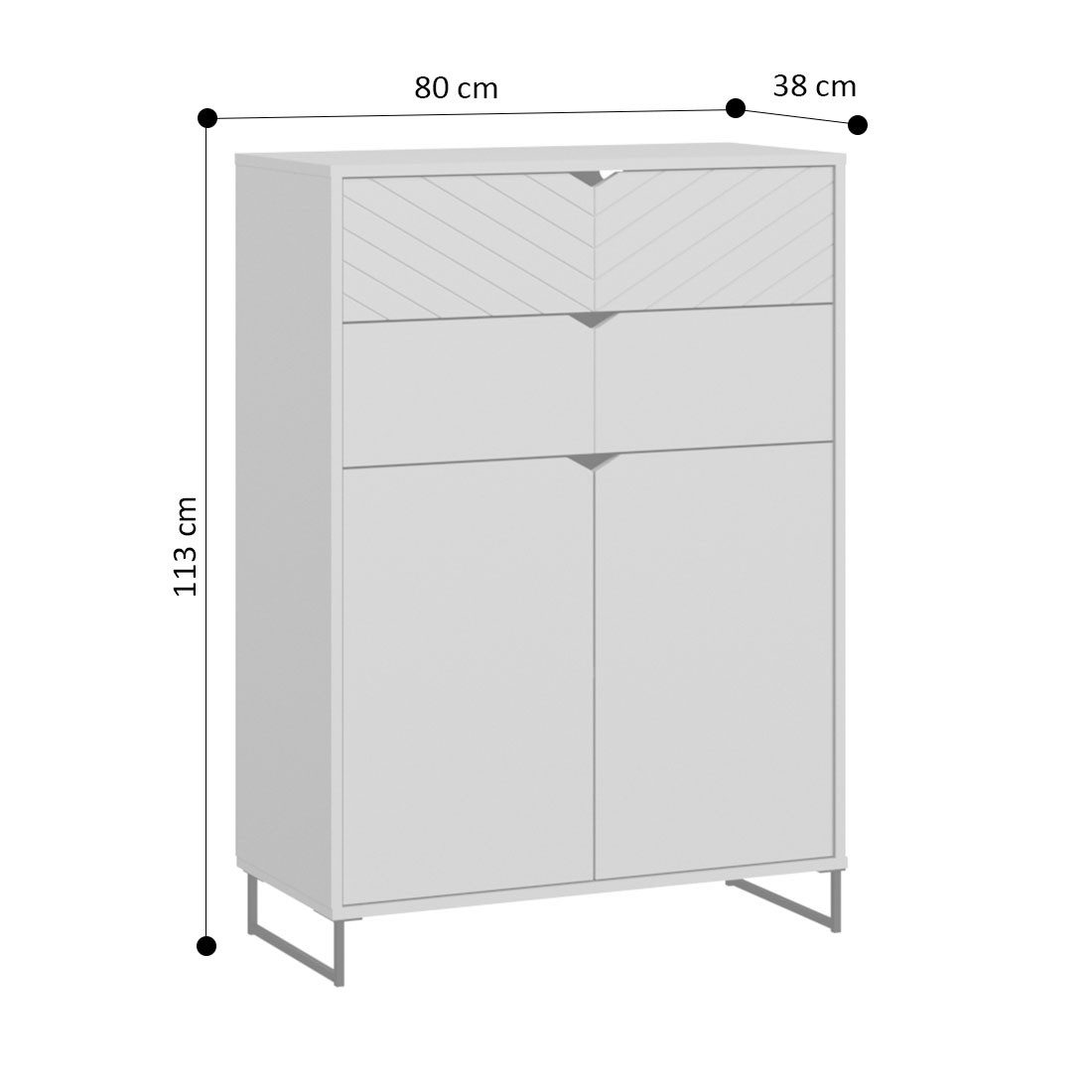 Feldmann-Wohnen Highboard Caseres (2-türig, mit Einlegeboden, mit Schubladen, 1 St., moderne Optik, 2-türig, Metallfüße, Griffmulden), 80x38x113cm weiß / schwarz
