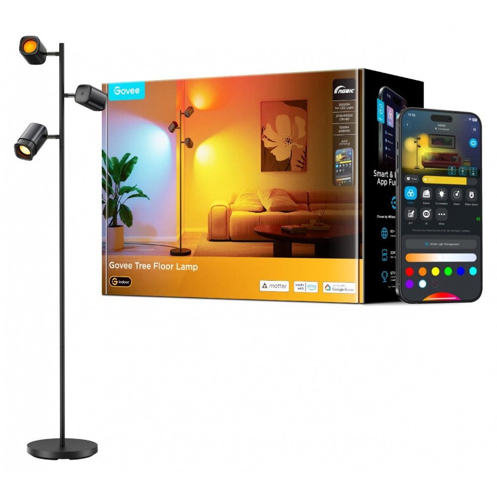 Govee Stehlampe H60B2311 Baum-Stehlampe Wi-Fi Bluetooth Alexa kompatibel schwarz