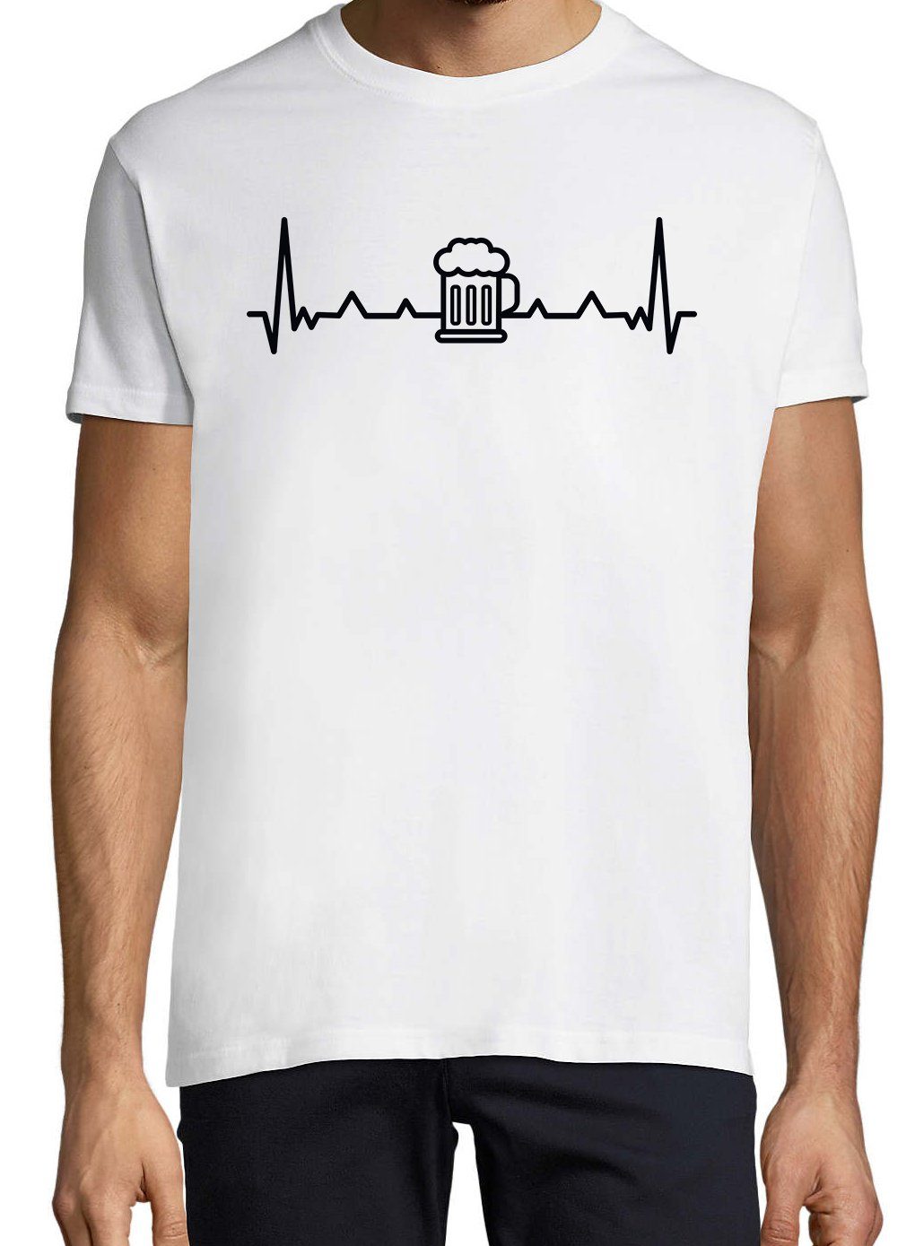 T-Shirt mit Logo Weiß Aufdruck Heartbeat Print-Shirt Designz lustigem Youth Bier Herren