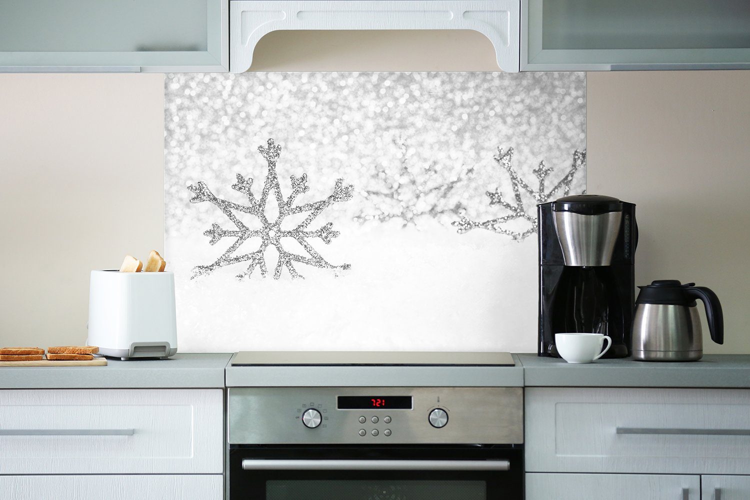 Silberne Wallario Schneeflocken, (1-tlg) Küchenrückwand