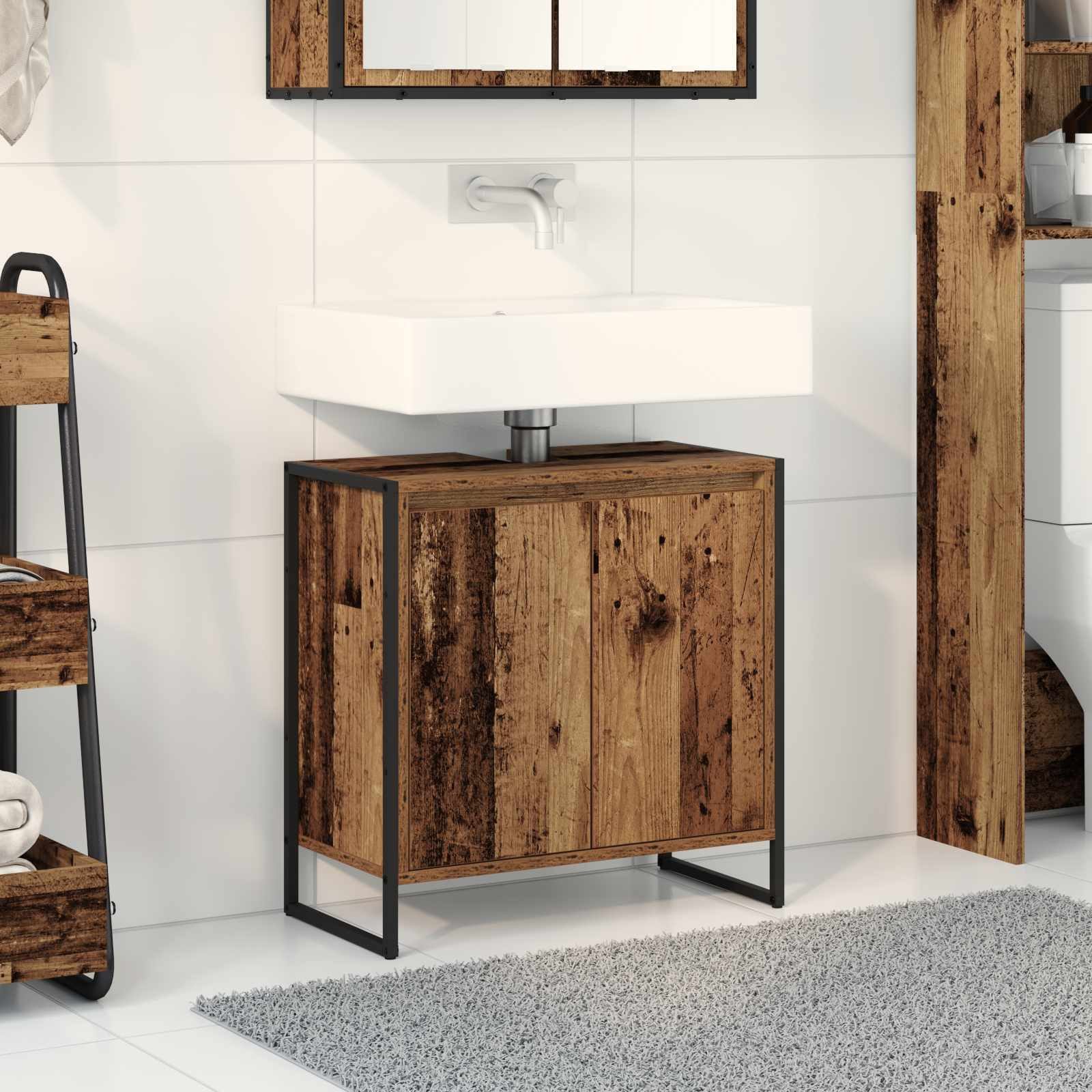 vidaXL Waschtisch 60 x 30 x 60 cm Badezimmerschrank mit Tür Altholz 60x30x60 cm Spanplat