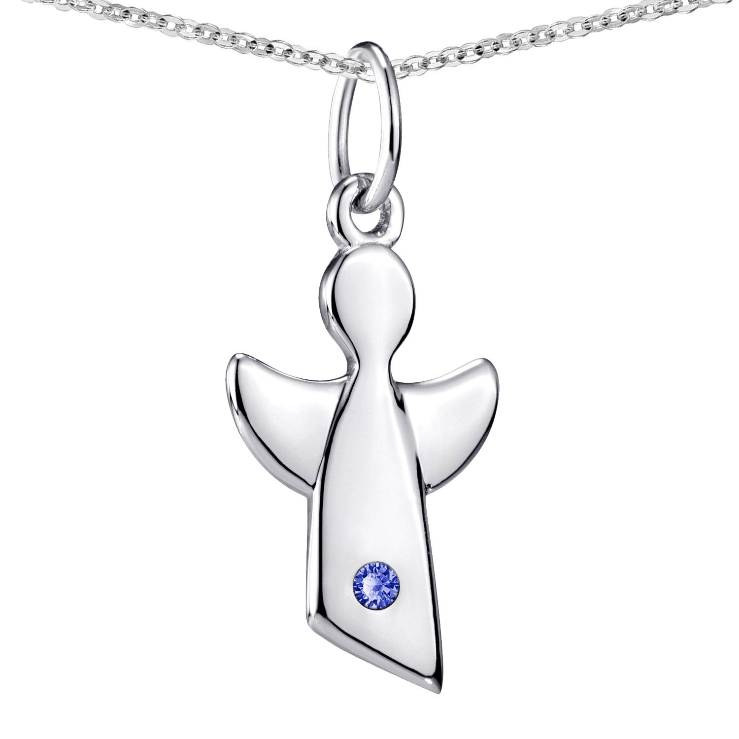 Materia Engelanhänger Schutzengel Dezember Geburtsstein Blau KA-459, aus 925 Sterling Silber, rhodiniert