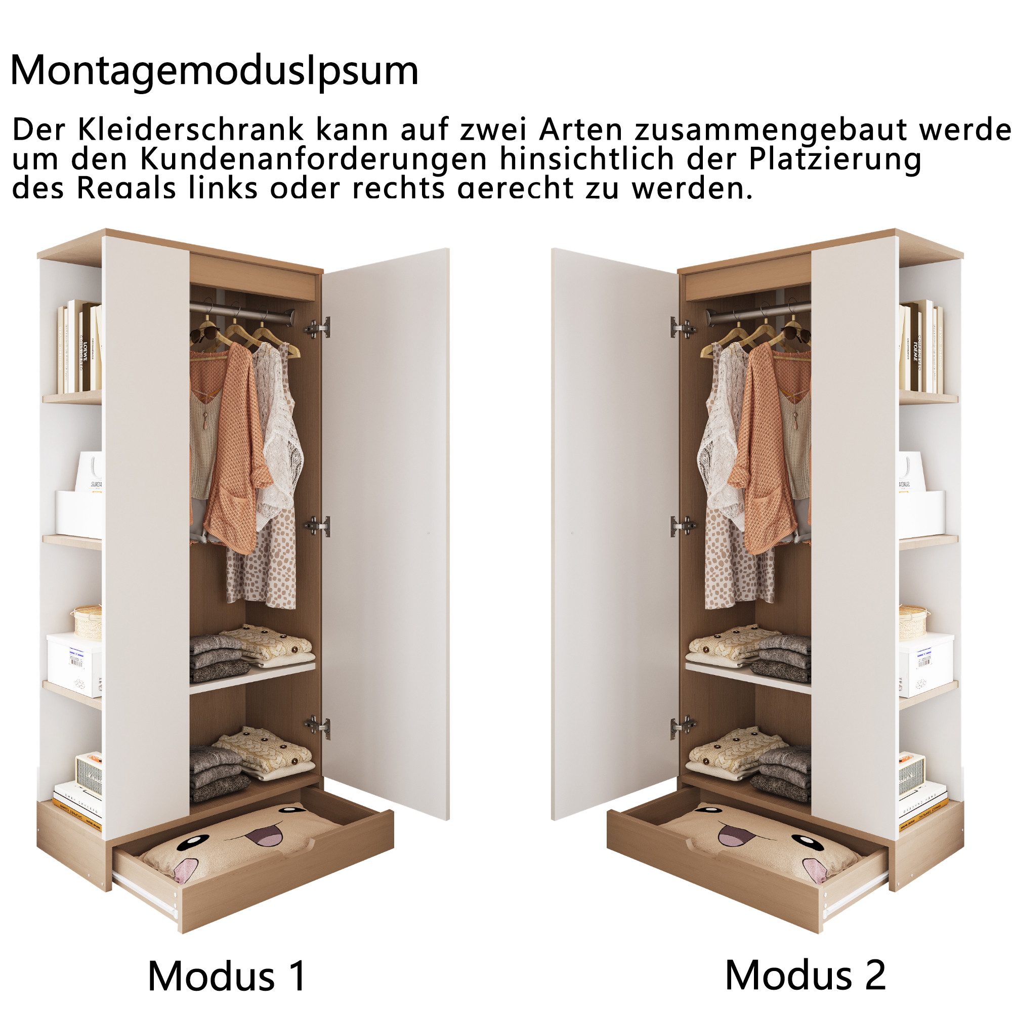 Flieks Kleiderschrank Eintür-Design Kleiderschrank 70x40x170cm mit Einlegeboden & Schublade