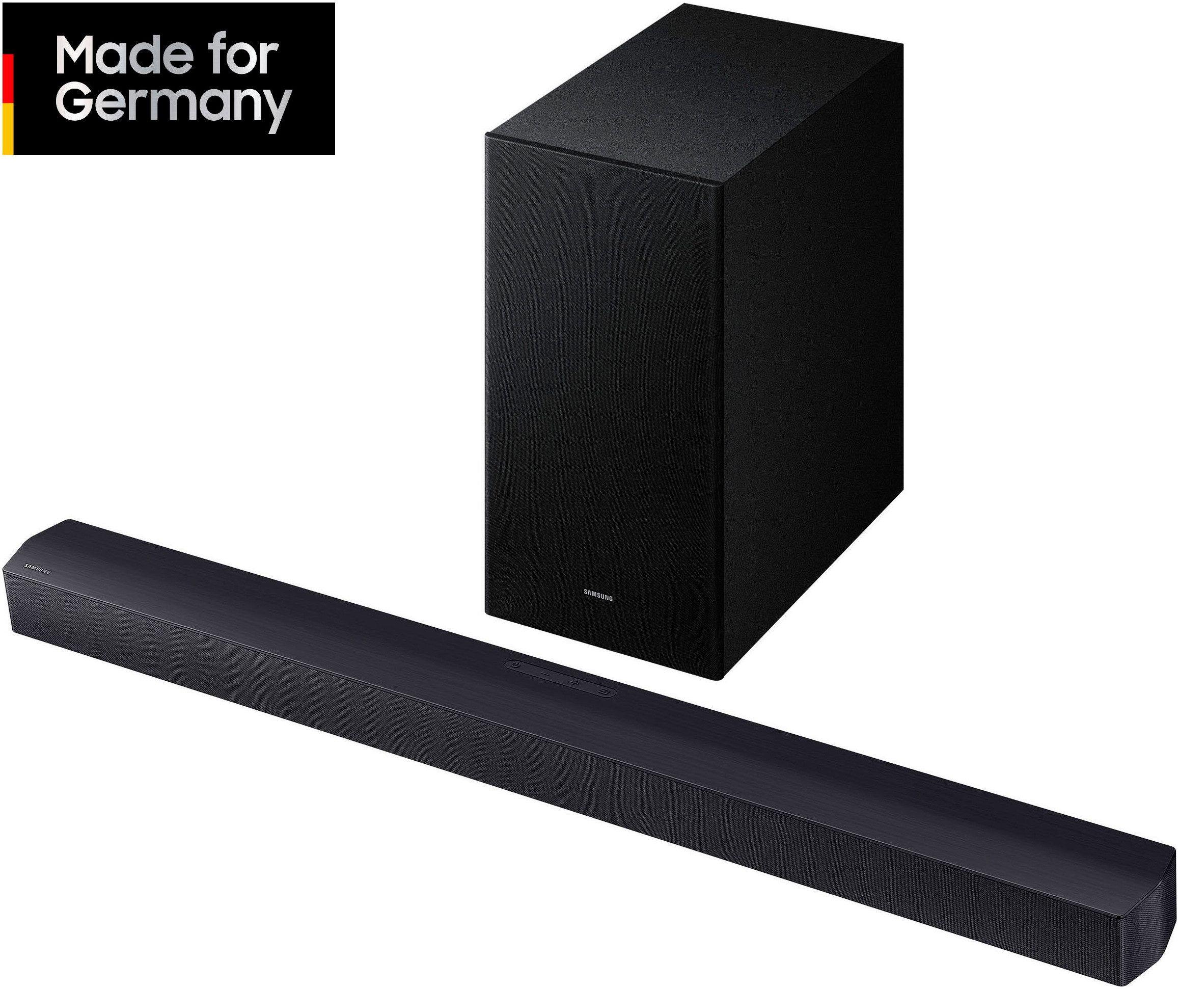 Samsung HW-B460GF/ZG Soundbar Soundbar 2.1 (Bluetooth, 300 W, 2.1-Kanal Sound System, Dolby Audio I DTS Virtual:X, Bass-Boost-Modus)