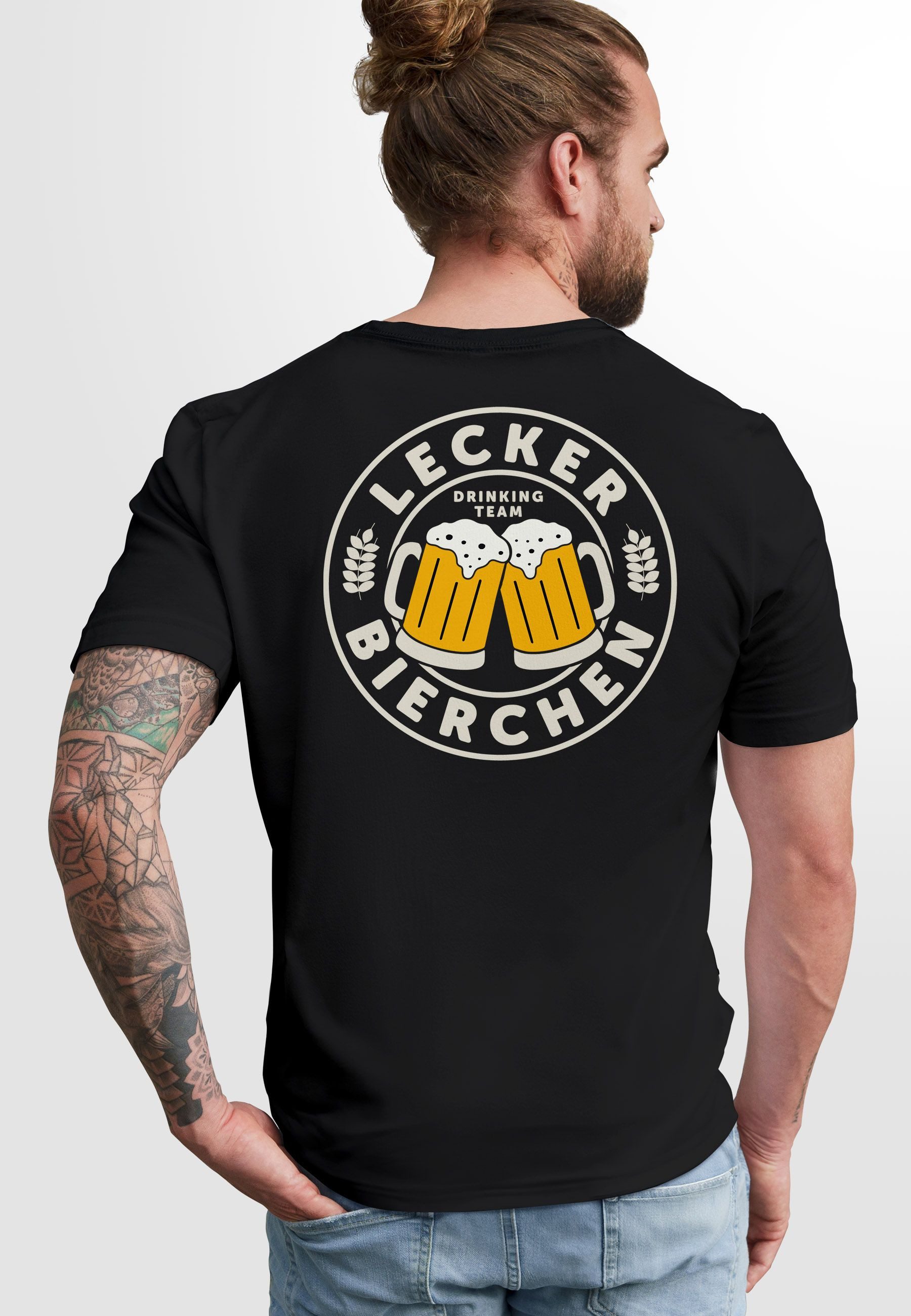 MoonWorks Print-Shirt Herren T-Shirt Backprint Lecker Bierchen Bier Motiv Alkohol Fun-Shirt mit Print – Bild 3 von 5