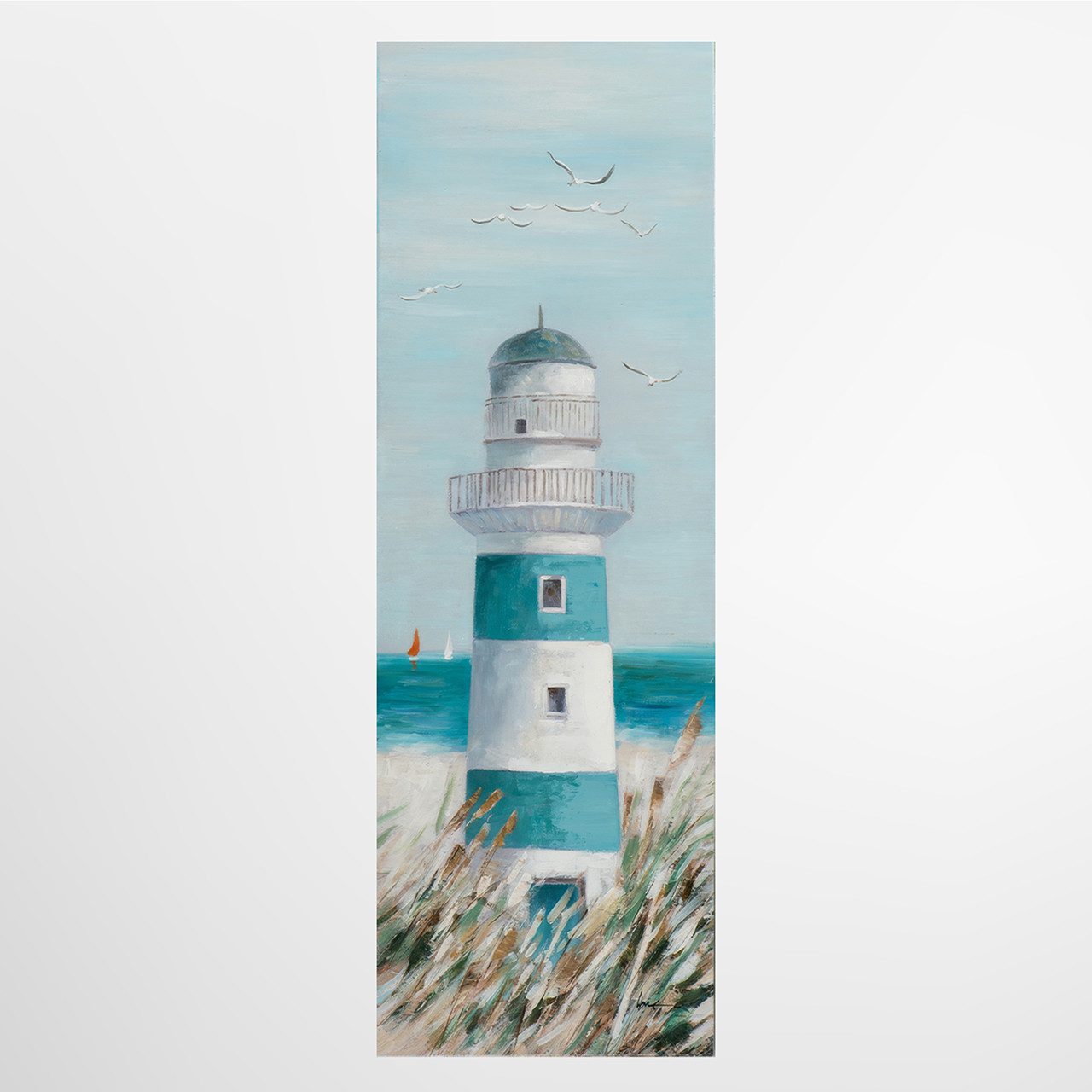 ArtUniverse Gemälde Leinwandbild Blauweißer Leuchtturm 40 x 120 cm, Naturmotiv