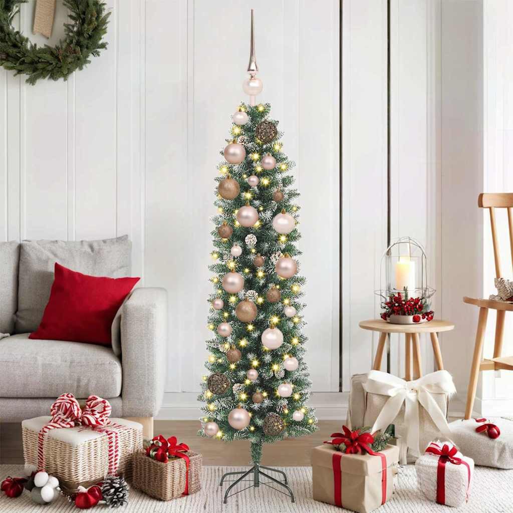 vidaXL Künstlicher Weihnachtsbaum Künstlicher schlanker Weihnachtsbaum Grün und Weiß 120 cm – Bild 2 von 5