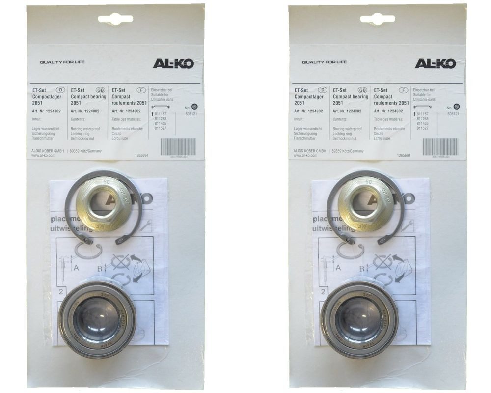 AL-KO Anhänger 2er Radlager Set 1224802 - Lager 64/34x37 mm + Radmutter + Sicherung