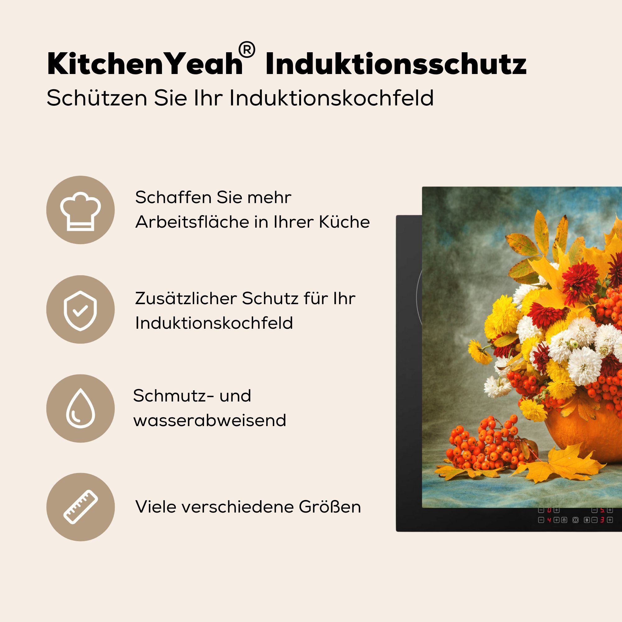 - küche, Ceranfeldabdeckung für 59x52 Obst, - cm, Induktionsmatte Vinyl, die Herbst MuchoWow (1 tlg), Blumen Herdblende-/Abdeckplatte