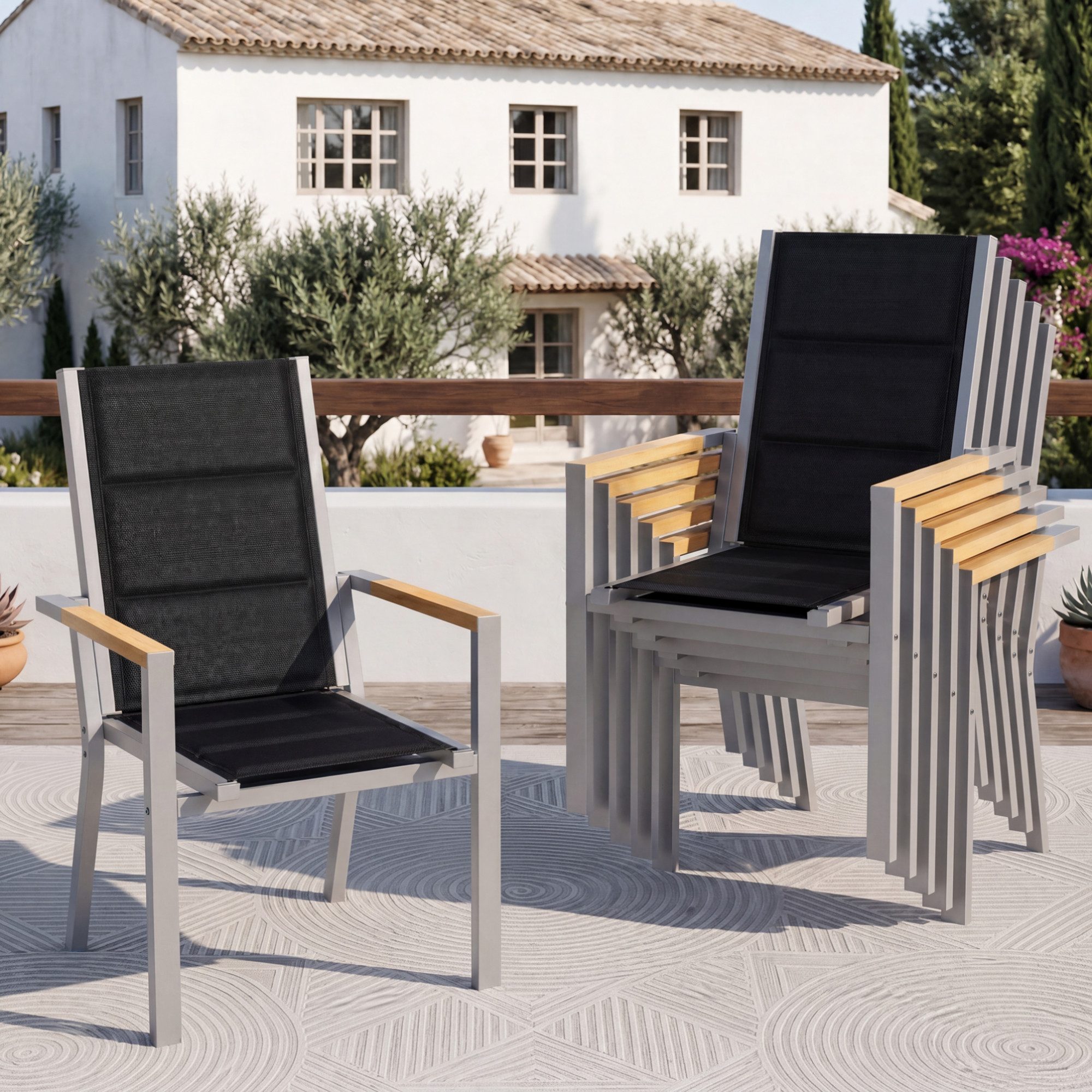 HOMALL Gartenstuhl Stapelbare Aluminiumstühle Outdoor Stühle 2/4/6er Set, Bis 160kg (Gewicht ca. 3,5 kg, erhältlich in drei Farben, geeignet für Camping, Pool, Grillszenarien (ohne Tisch), 6 St)
