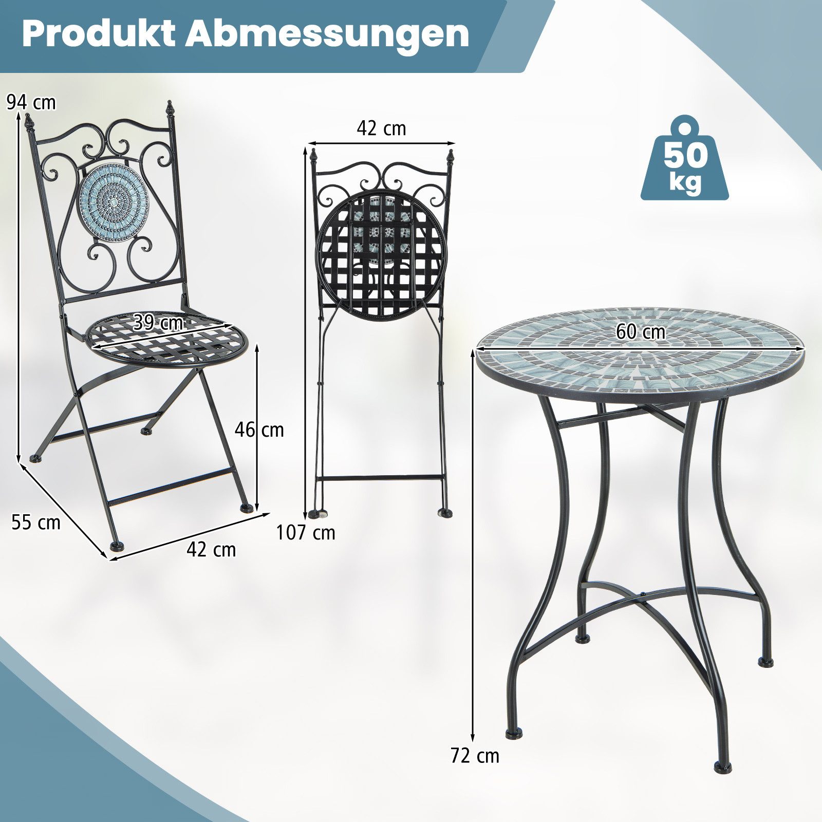 COSTWAY Balkonset Bistro-Set, (1-tlg), inkl. 1 Tisch, aud Metall