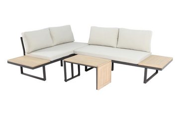 bellavista - Home&Garden® Loungeset Cella Aluminium Gartenlounge Set für 4 Personen, wetterfest, (Set, 3-tlg), Tischplatte und Seitenablage aus 100% FSC zertifiziertem Akazienholz