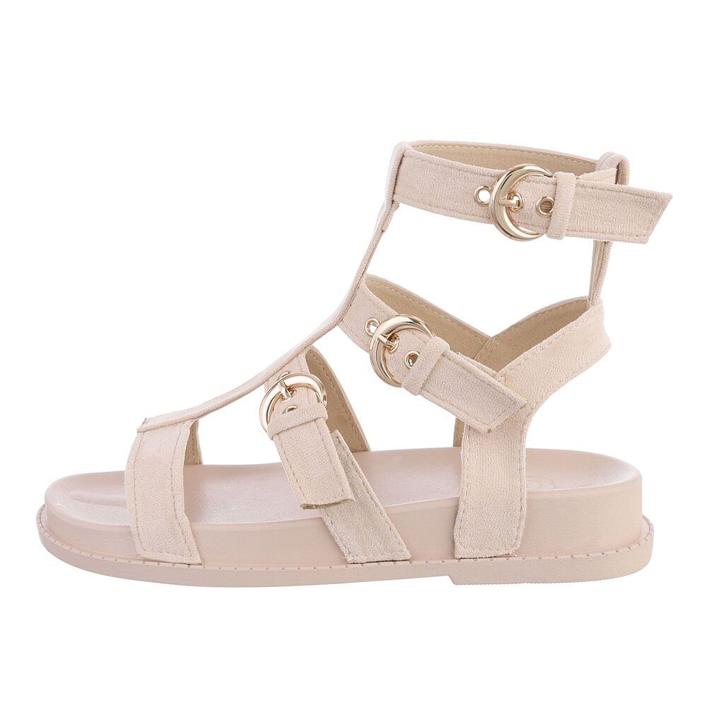 Ital-Design Damen Gladiator/Römer Freizeit Riemchensandalette Flach Riemchensandalen in Beige