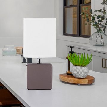 etc-shop LED Tischleuchte, Leuchtmittel inklusive, Warmweiß, Schreib Tisch Leuchte Keramik Arbeitszimmer Stoff Lampe im Set