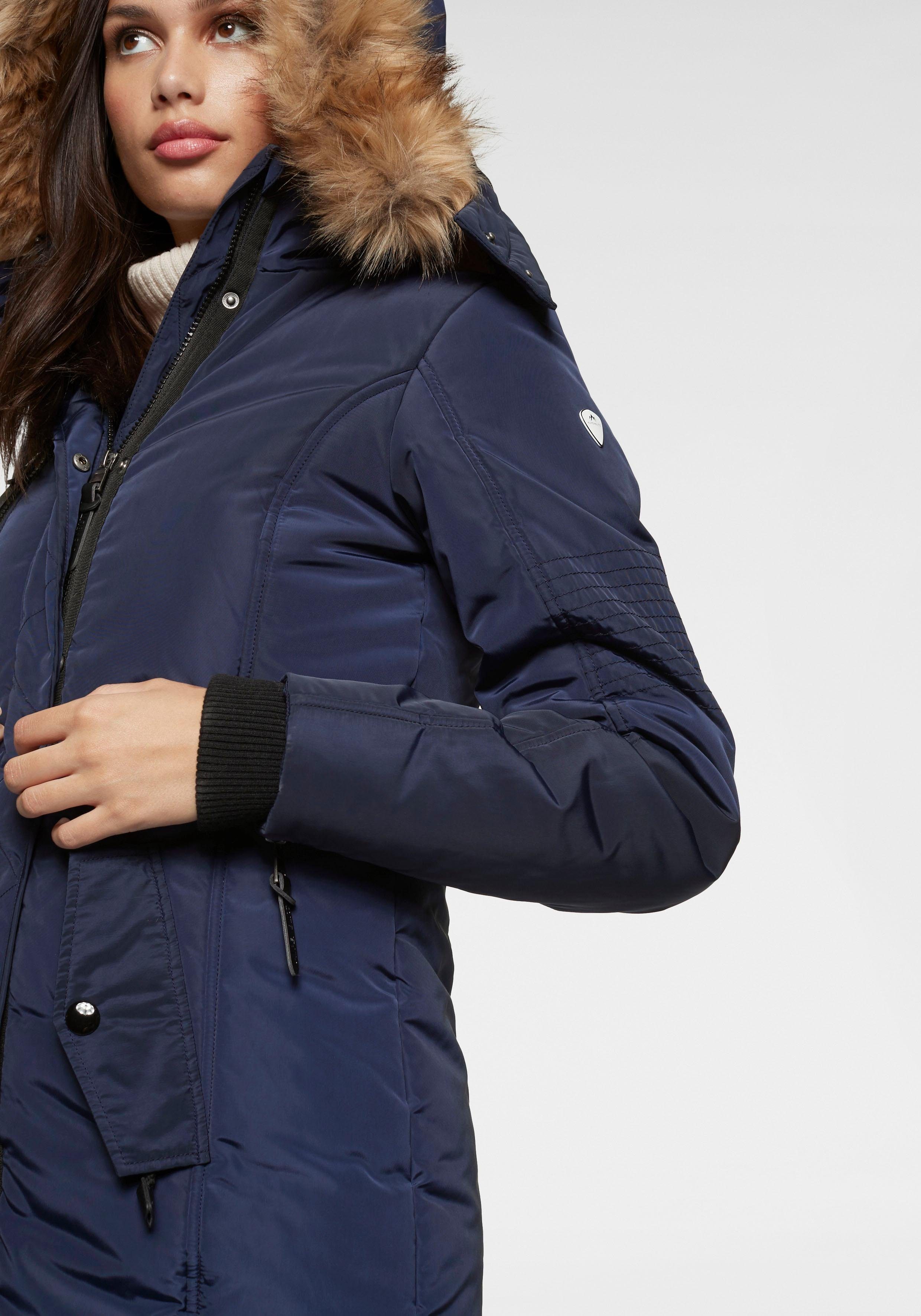 navy Kapuze der Parka gefütterte Kunstfell und (Jacke Wintercharme an abnehmbarem ALPENBLITZ Material) Kuschelig aus Kante nachhaltigem