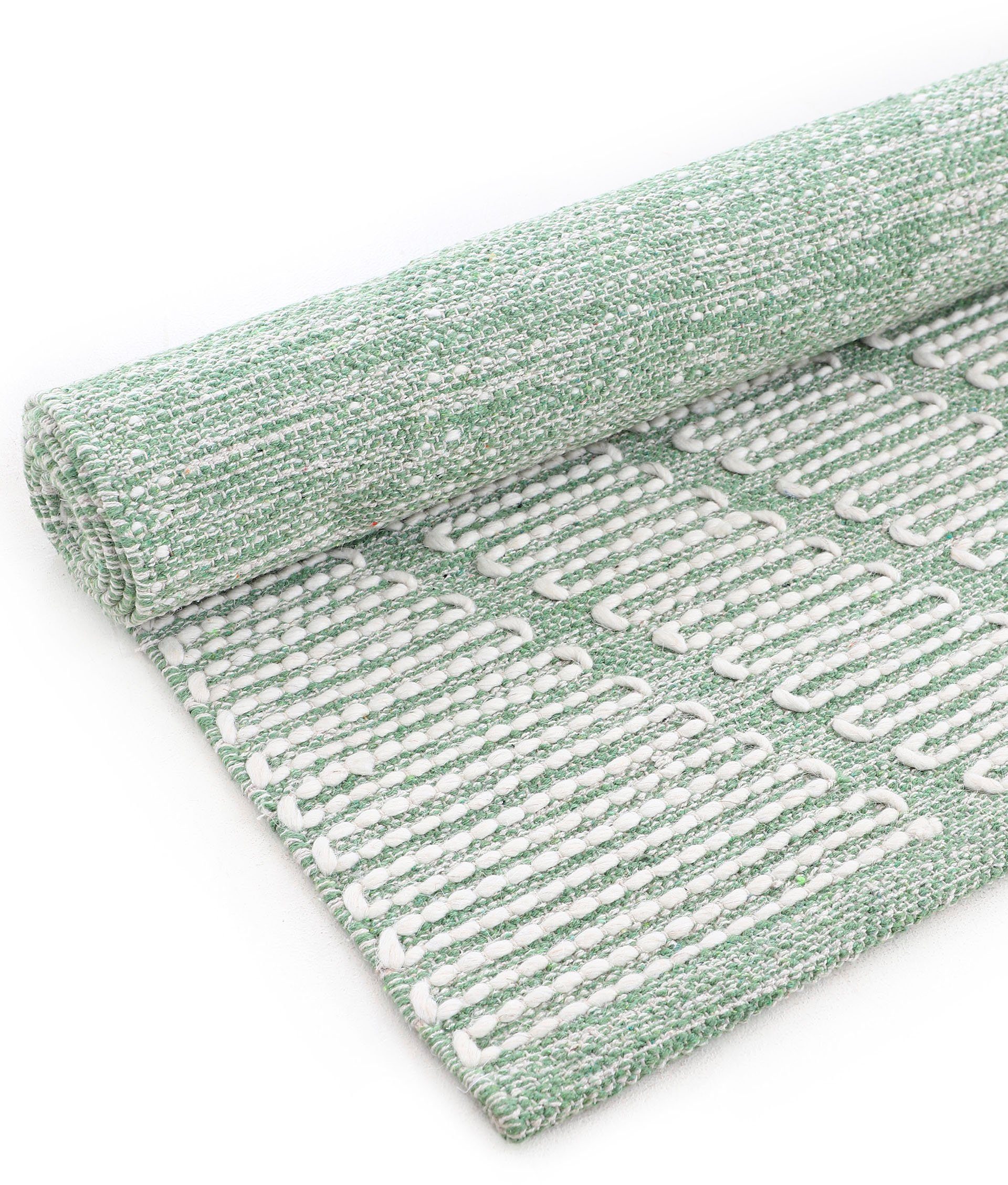 Effekt, grün rechteckig, reine mm, carpetfine, Läufer Handweb, 5 Hoch-Tief Baumwolle geometrisch, handgewebt, Kelim Durry, Höhe: