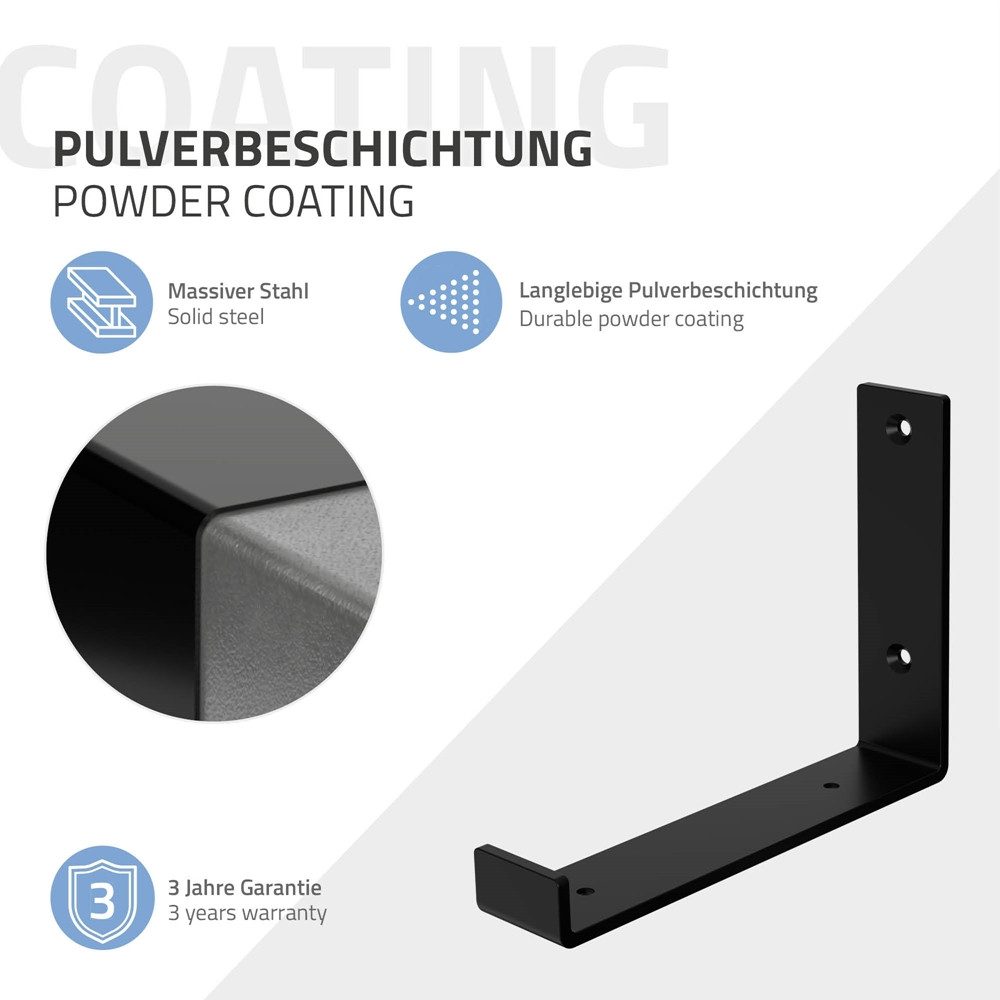 ML-DESIGN Wandregalhalter Regalhalterung L-Form aus Metall, Regalwinkel für Wandmontage, 2-tlg., Industrielle Wandregal Schwarz, Regalträger Regalhalterungen – Bild 5 von 5