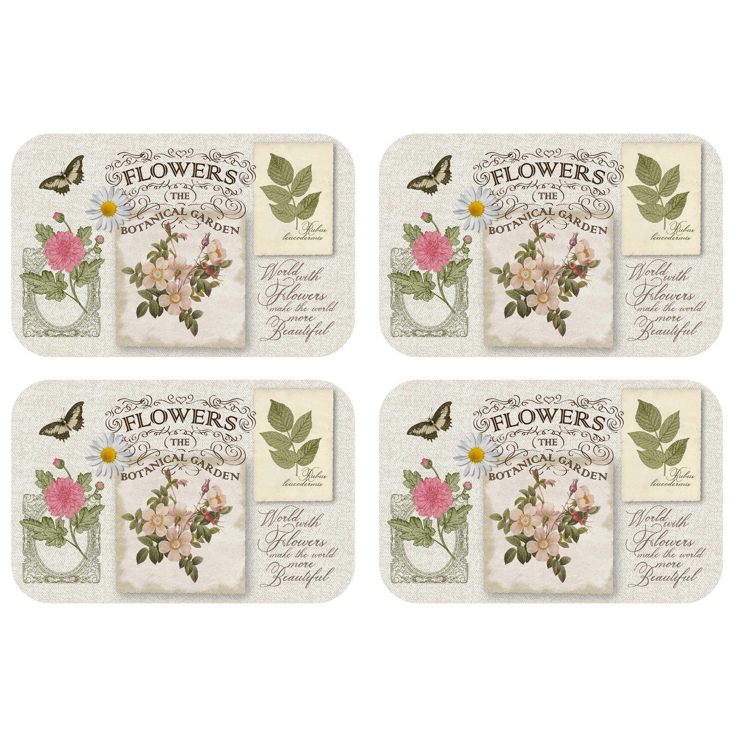 Macosa Home Platzset 4er Set Bunt Blumen Kunststoff Vintage Tischset Platzdecke, (rechteckig Platzdeckchen, 4-St., Tisch-Unterlage Tischset), abwischbar Tischdeko Tischmatte Platzmatte