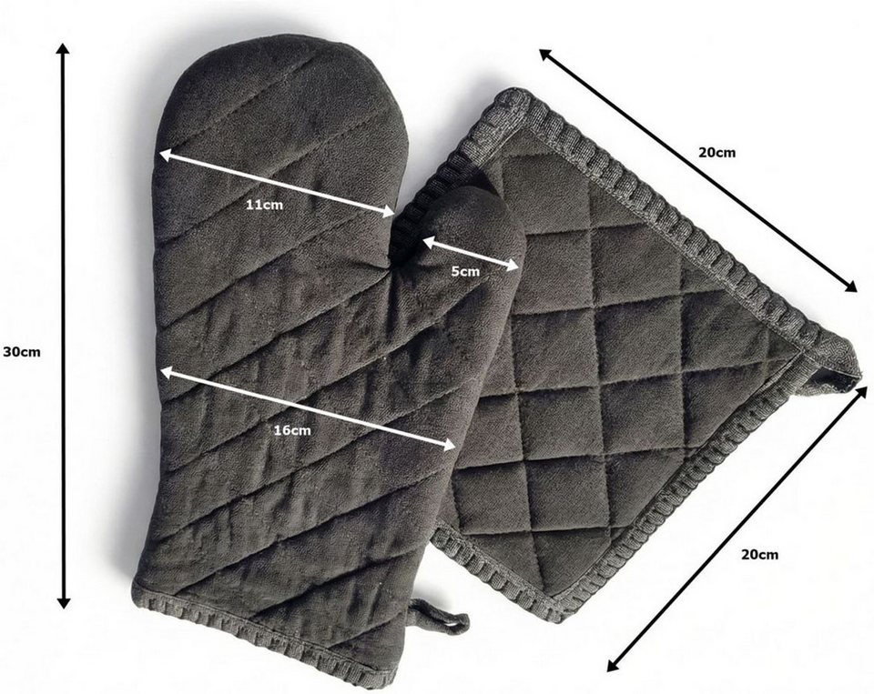 Home affaire Topfhandschuhe Handschuh & Topflappen Set grautöne, (Set, 2-tlg), Ofenhandschuhe