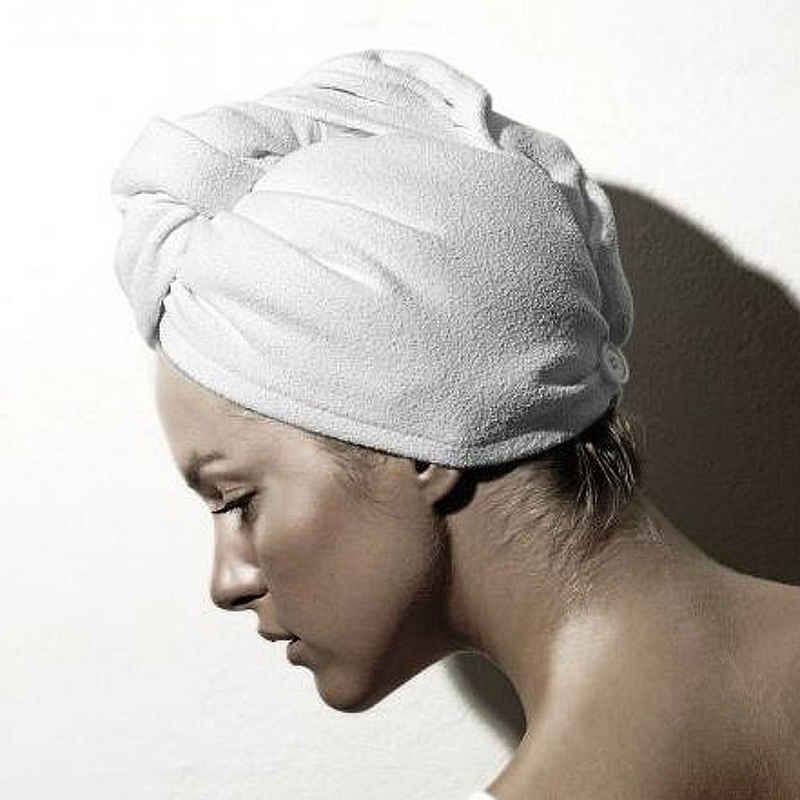 Macosa Home Turban-Handtuch Haarturban Mikrofaser Grau mit Knopfverschluss Haar-Handtuch, Mikrofaser (1-St), schnelles sanftes Trocknen Haartrockentuch Kopf-Handtuch Turban