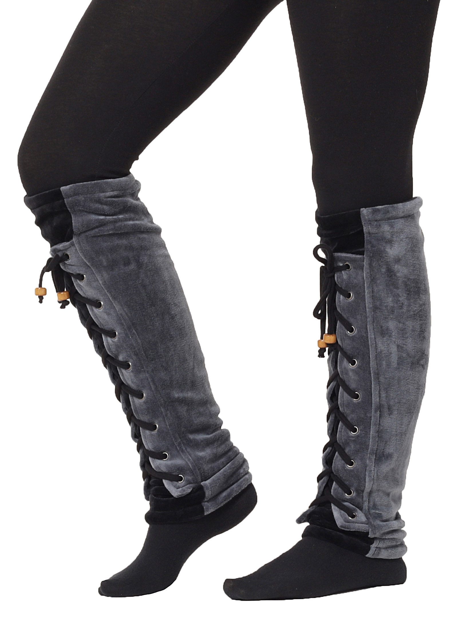 PUREWONDER Beinstulpen Stulpen Beinstulpen aus Samt mit Schnürung, Beinwärmer Nr. 28 Grau (1 Paar) Einheitsgröße