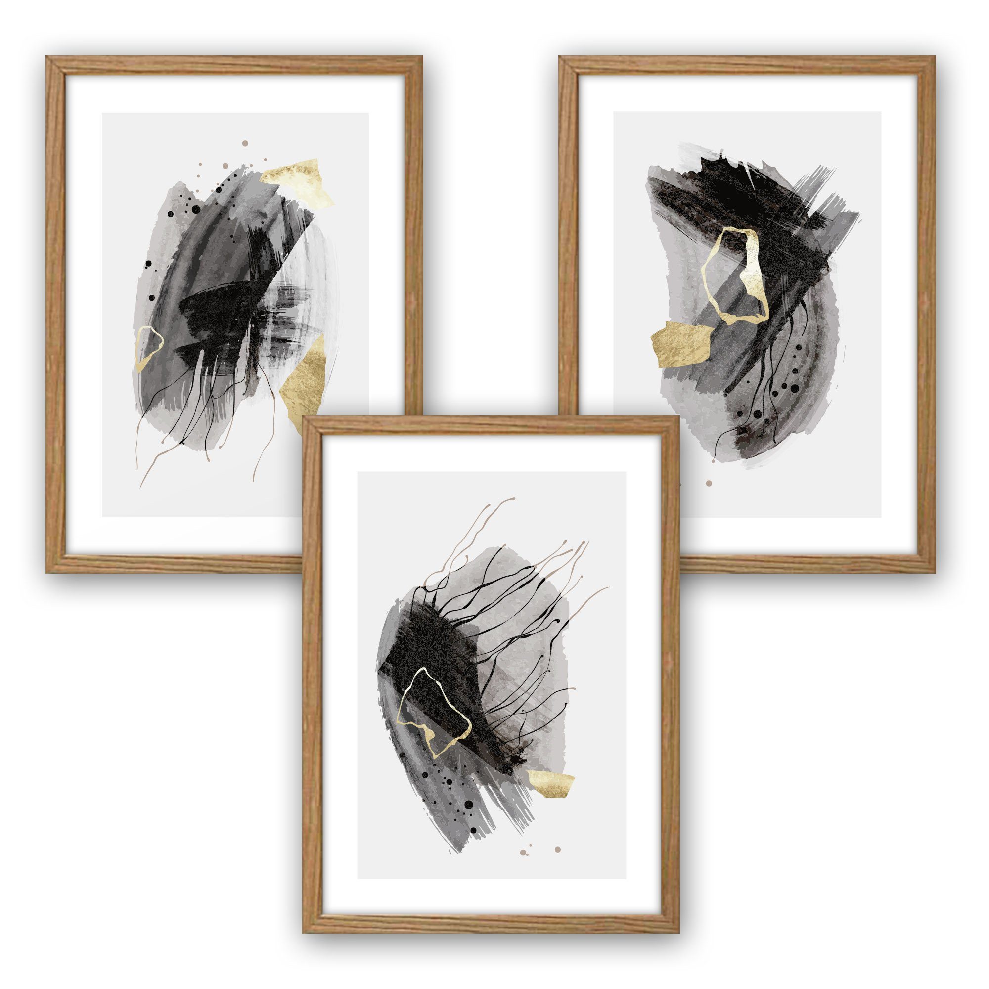 Kreative Feder Poster Abstrakt Grau, Abstrakt (Set, 3 St), 3-teiliges Poster-Set, Wandbild, optional mit Rahmen, DIN A4 oder A3