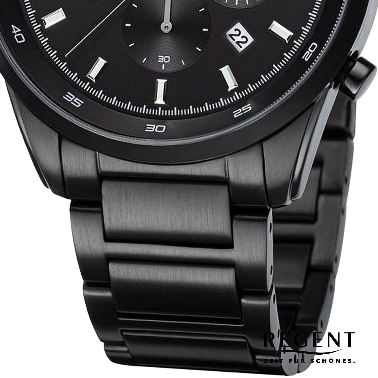 Regent Analog, rund, Armbanduhr Armbanduhr (ca. groß Herren Quarzuhr Regent extra Herren 44mm), Metallarmband