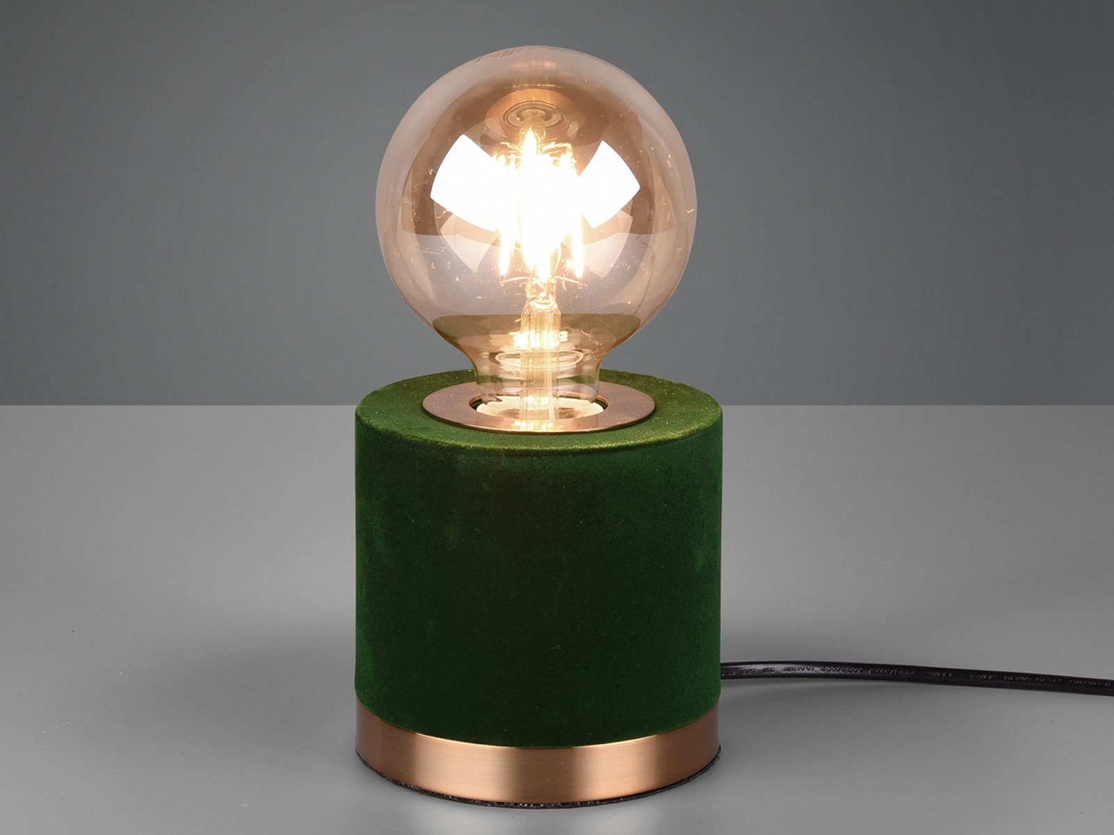 meineWunschleuchte LED Nachttischlampe, LED Lampenschirm Warmweiß, wechselbar, Höhe klein-e Fensterlampe Samt Vintage Grün, Retro 11cm