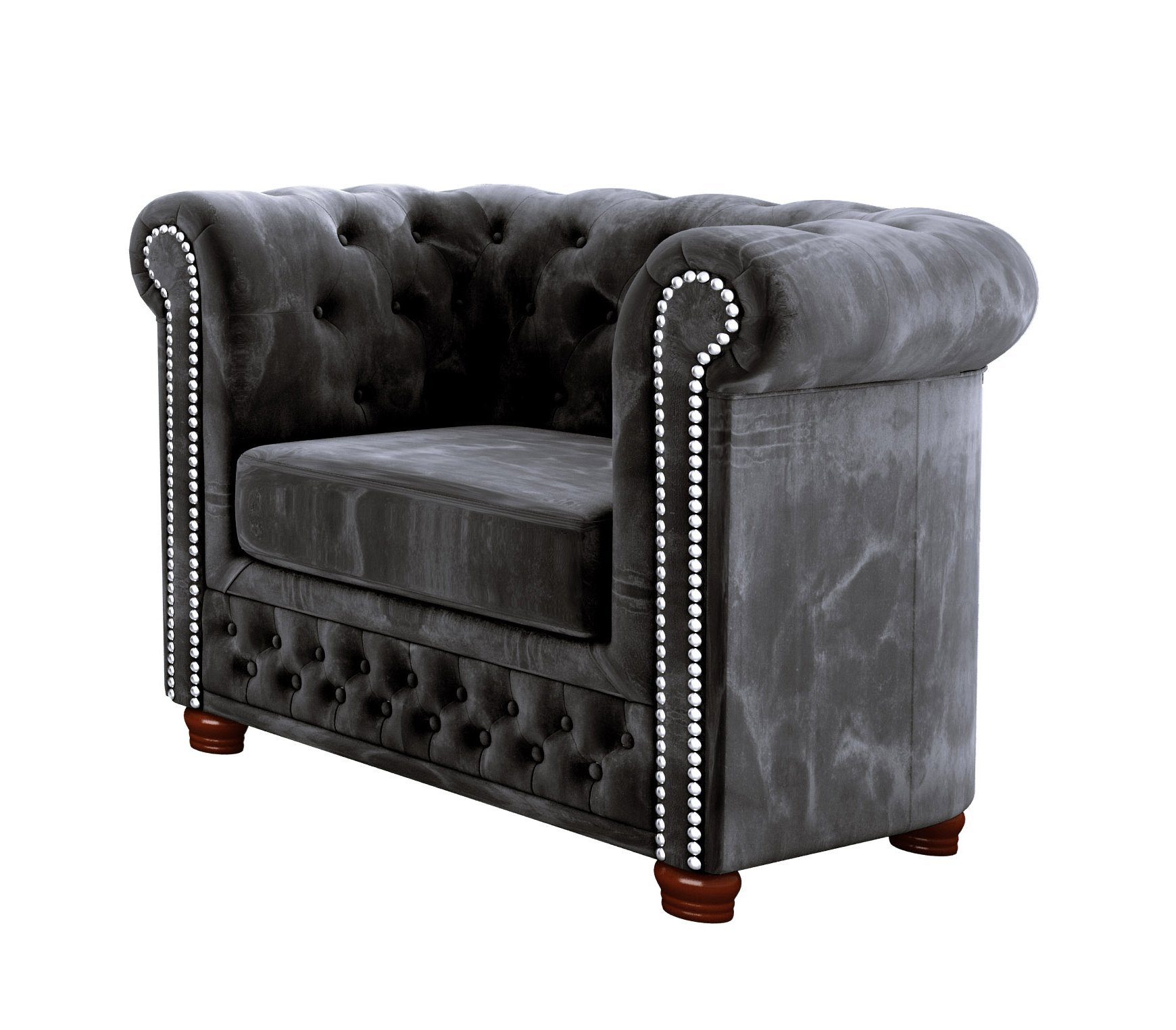 S-Style Leeds, Chesterfield-Sessel Möbel Schwarz mit Wellenfederung