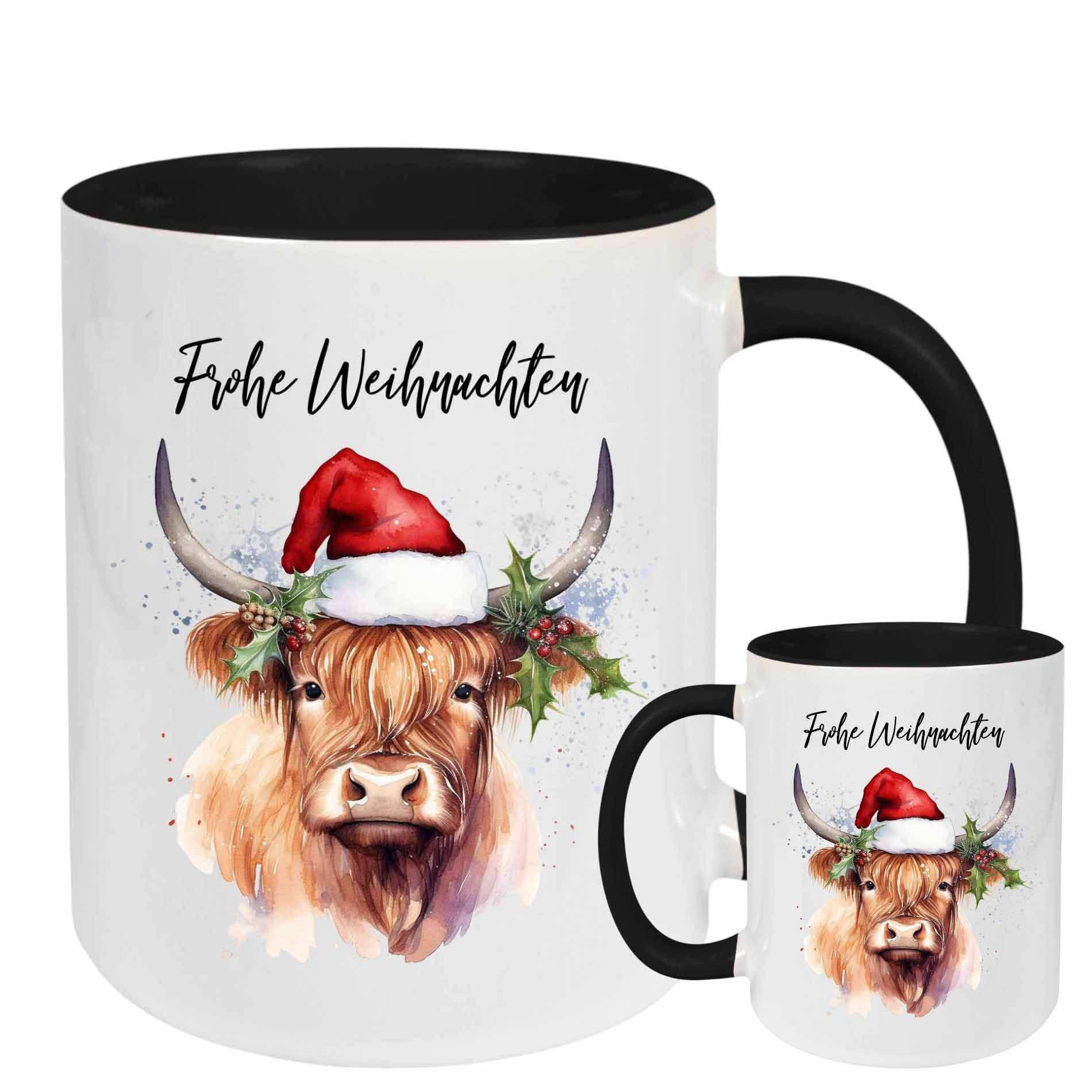 Camolo Tasse Frohe Weihnachten Highland Cow, Keramik