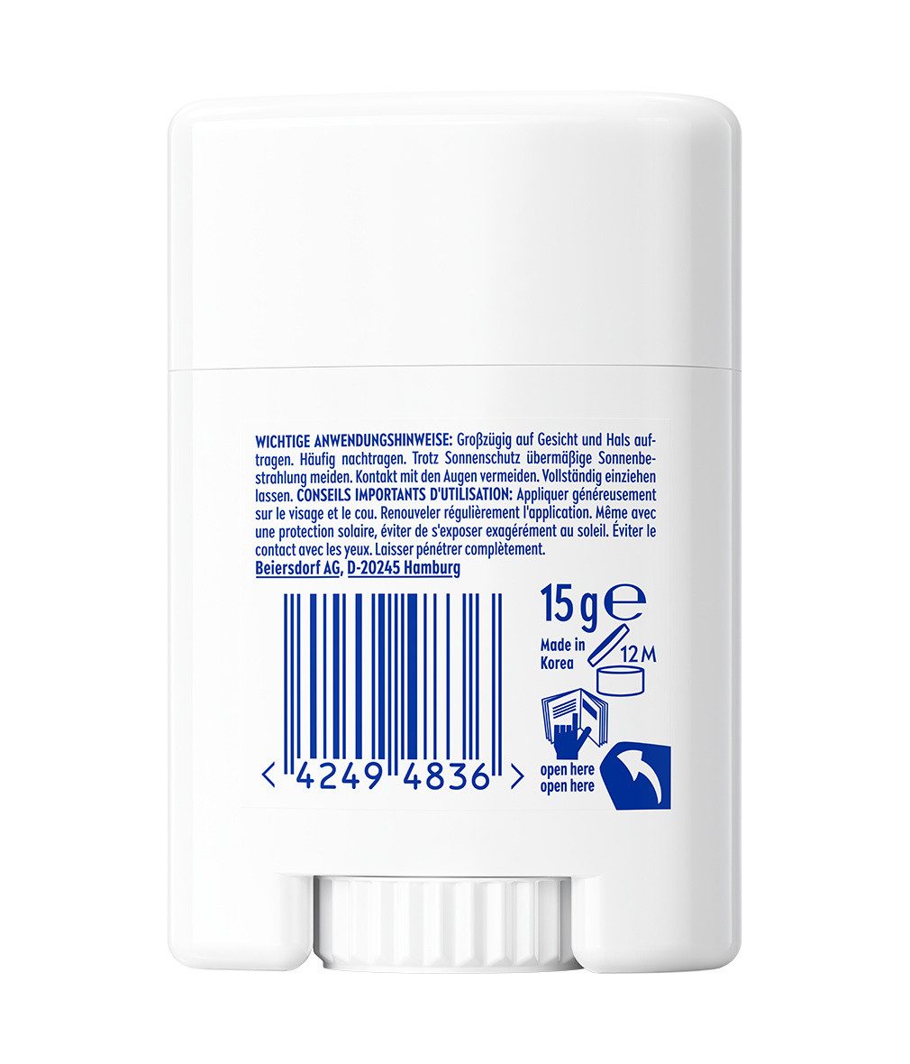 Nivea Sun Sonnenschutzstift Breathable UV Specialist Silky UV Stick LSF 50+ 98 % UVB-Schutz, 1-tlg., nicht fettend, unsichtbar, wasserfest